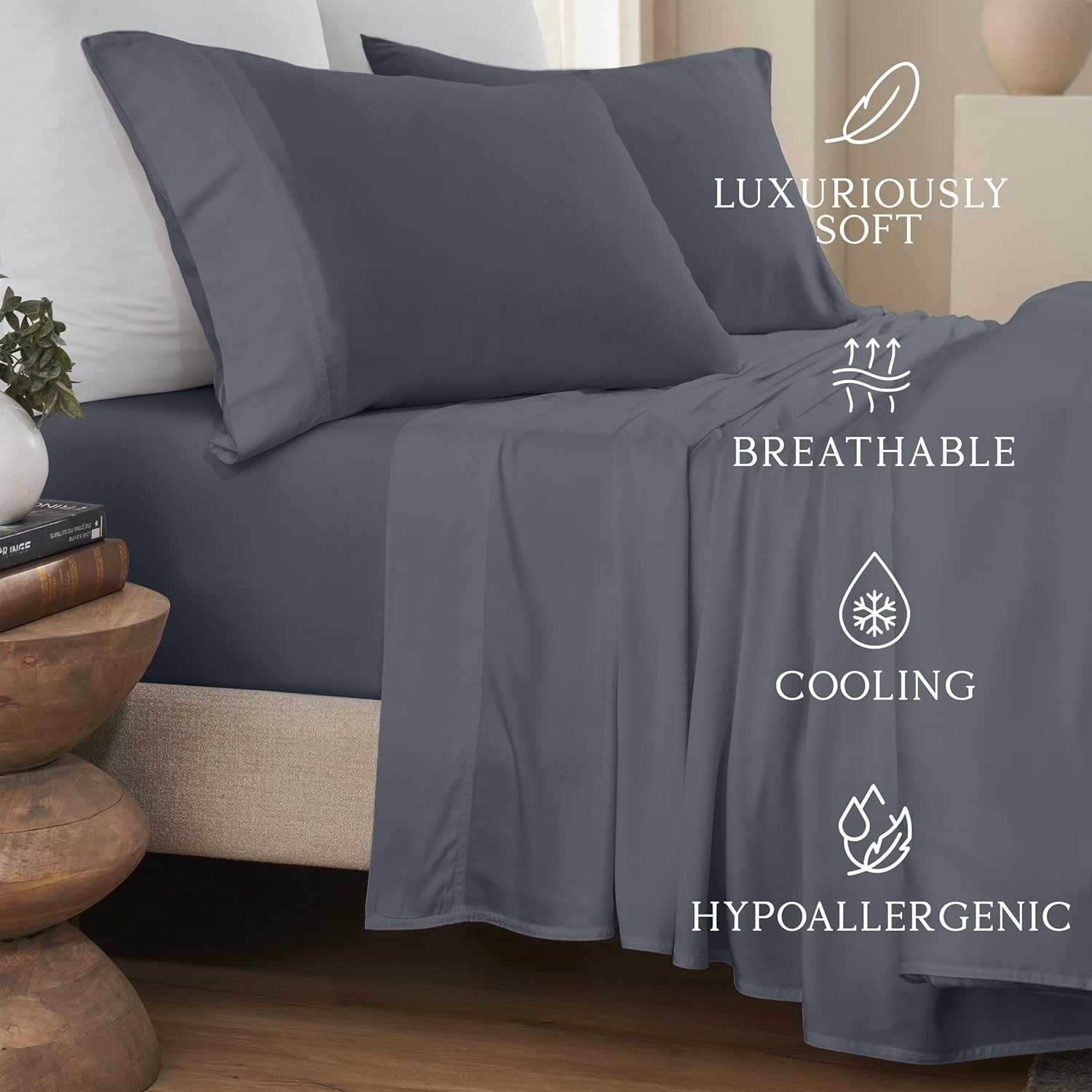 KARISSA MAE Pure Viscose from Bamboo Queen Size Sheet Set | 100% FSC Certified | Luxuriously Soft | Cooling | 18" Deep Pocket w/Corner…