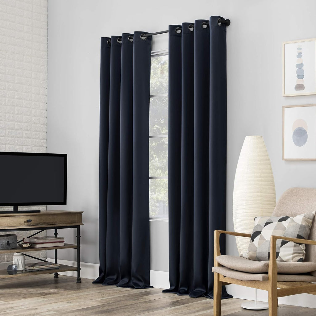 Sun Zero Nordic 2-pack Theater Grade Extreme 100% Blackout Grommet Curtain Panel Pair, 52" x 96", Navy Blue