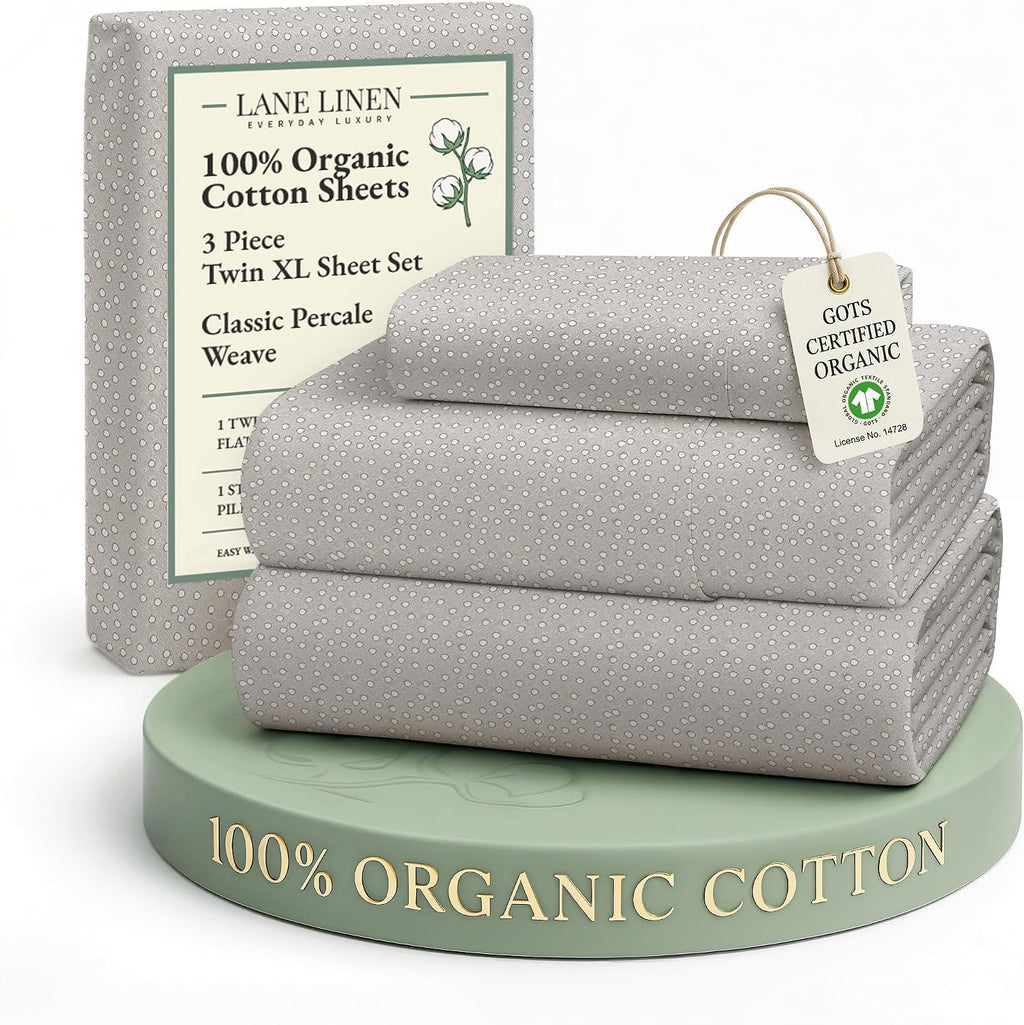 LaneLinen LANE LINEN 100% Organic Cotton Bed Sheets Extra Long Twin, Soft & Comfy Fully Elasticized Percale Perfect for Hospital Bed & Dorm…