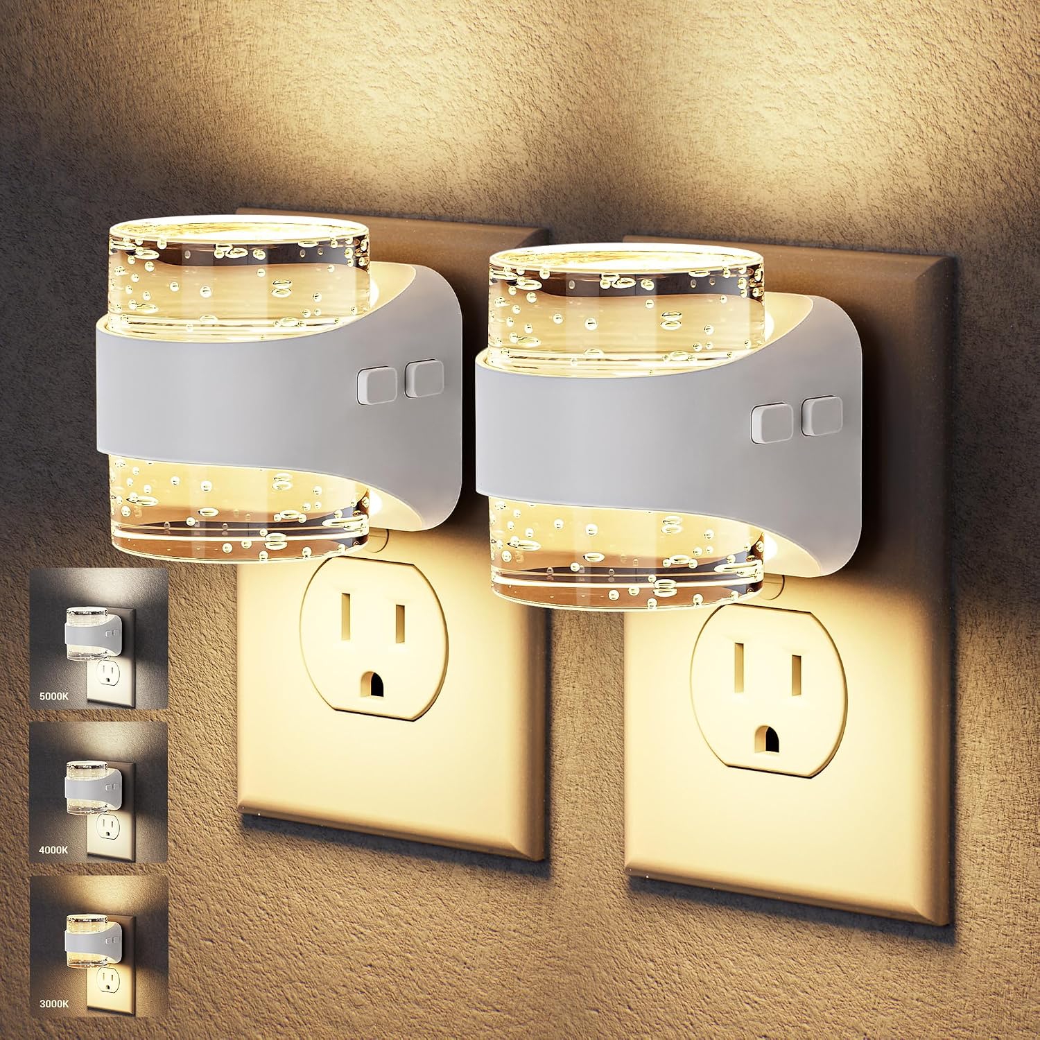 JandCase LED Night Light, Bubble Night Lights Plug into Wall, [2 Pack] Night Light 3000K/4000K/5000K & 3 Brightness Levels, Dimmable…