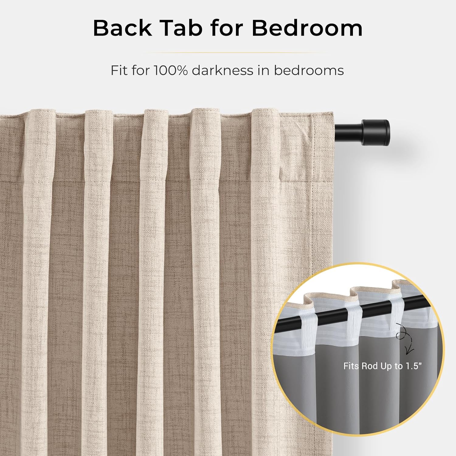 INOVADAY 100% Blackout Curtains for Bedroom, Black Out Curtains 108 Inch Long, Clip Rings Linen Blackout Drapes, Thermal Insulated Room…