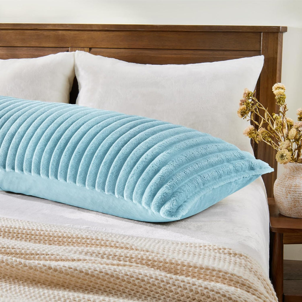 Bedelite Fluffy Faux Fur Body Pillow Cover with Zipper, Luxury Plush 3D Striped Pillow Cover 20x54 Inches, Super Soft and Cozy Long Body Pi…