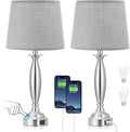 Lamps for Bedrooms Set of 2 - Touch Bedside Lamp with USB C+A, 3 Way Dimmable Nightstand Lamps with USB Port, Brushed Nickel Table Lamp…