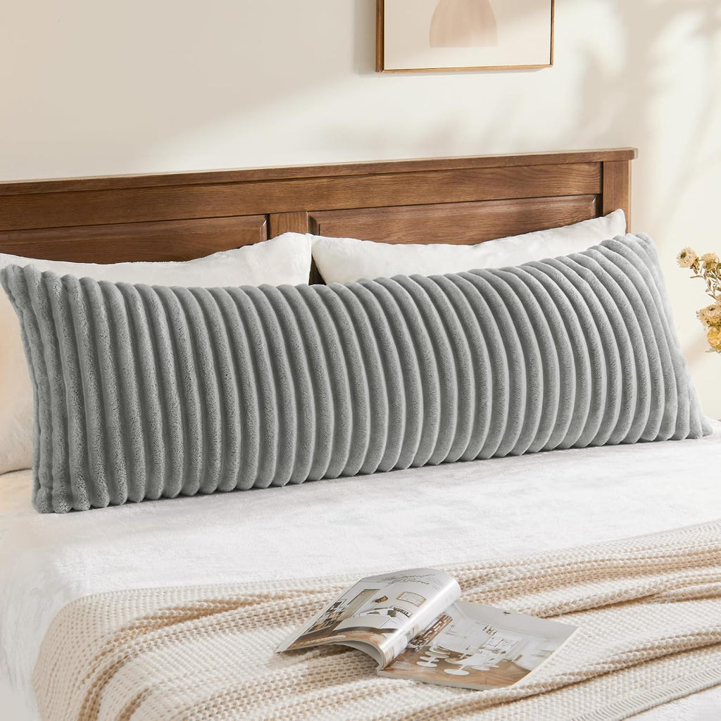 Bedelite Fluffy Faux Fur Body Pillow Cover with Zipper, Luxury Plush 3D Striped Pillow Cover 20x54 Inches, Super Soft and Cozy Long Body Pi…