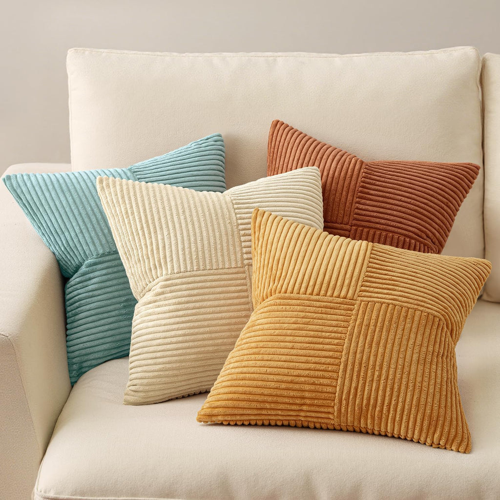 Miulee Boho Farmhouse Decorative Throw Pillow Covers 20x20 Inch 4 Packs Soft Vintage Pillow Cases Modern Corduroy Patchwork Cushion Covers…