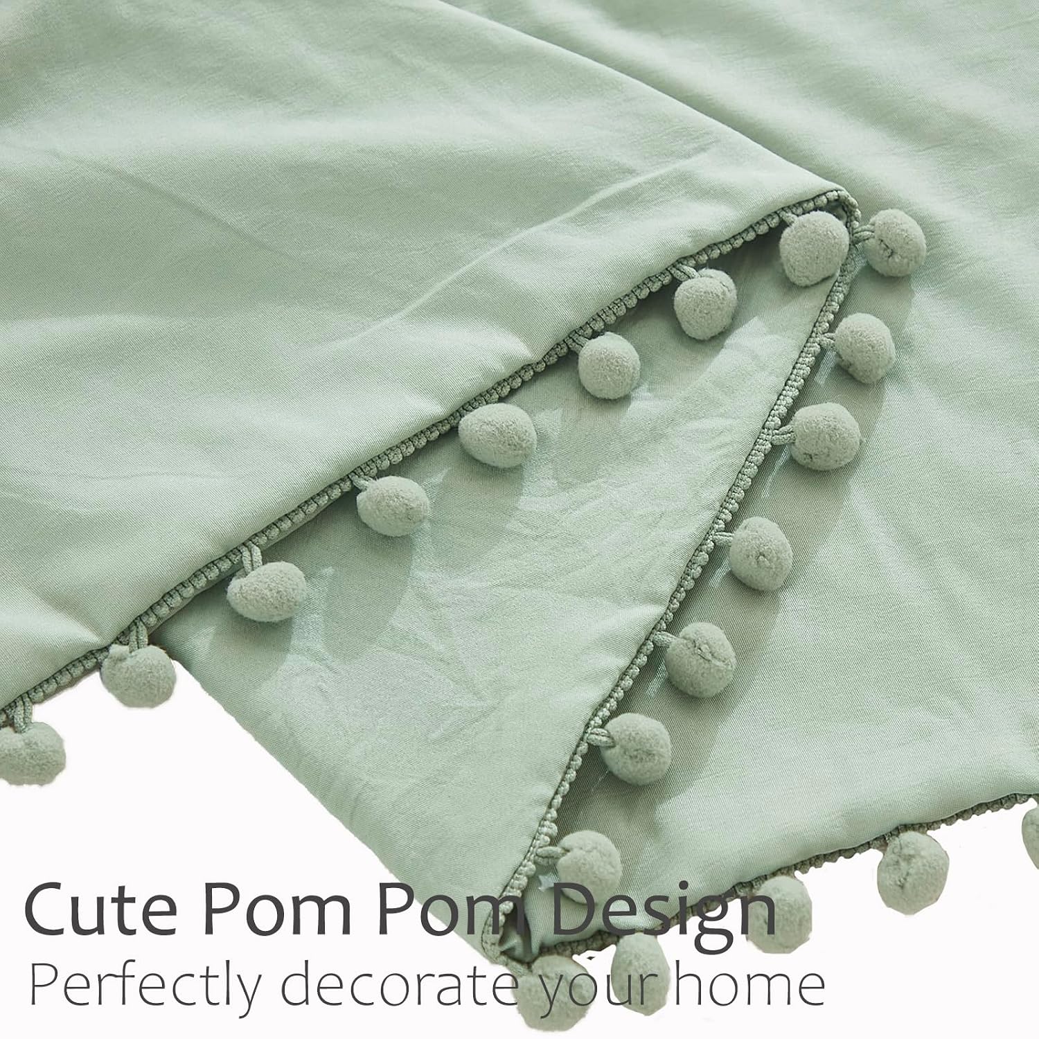 Moveover MOVE OVER Sage Green Body Pillow Cover 20x54 Inches Cute Pom Poms Decorated Pillow Cover Soft Washed Microfiber Boho Long Pillowca…