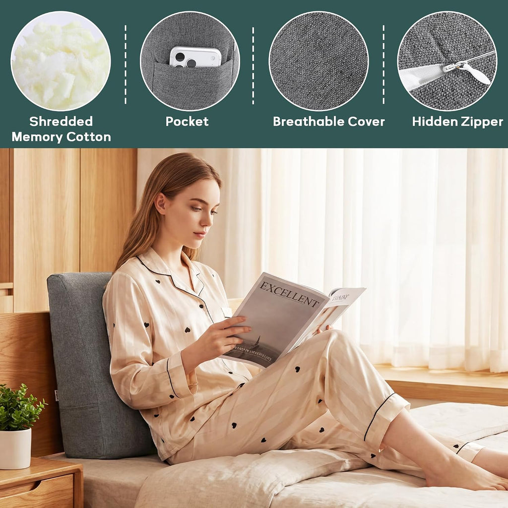 ROYALAY Back Support for Couch Sitting, Memory Foam Back Cushion for Couch, Back Rest Pillow for Sitting in Bed, Wedge Reading Pillow for…