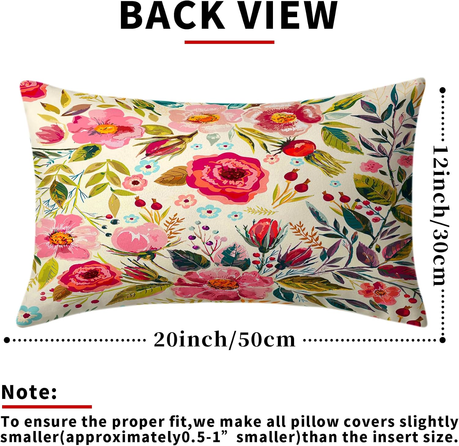 Spring Summer Flower Throw Pillow Covers 20x12 Inch Watercolor Peony Pillowcase Hot Pink Flora with Green Leaves Girly Decorative Cotton…