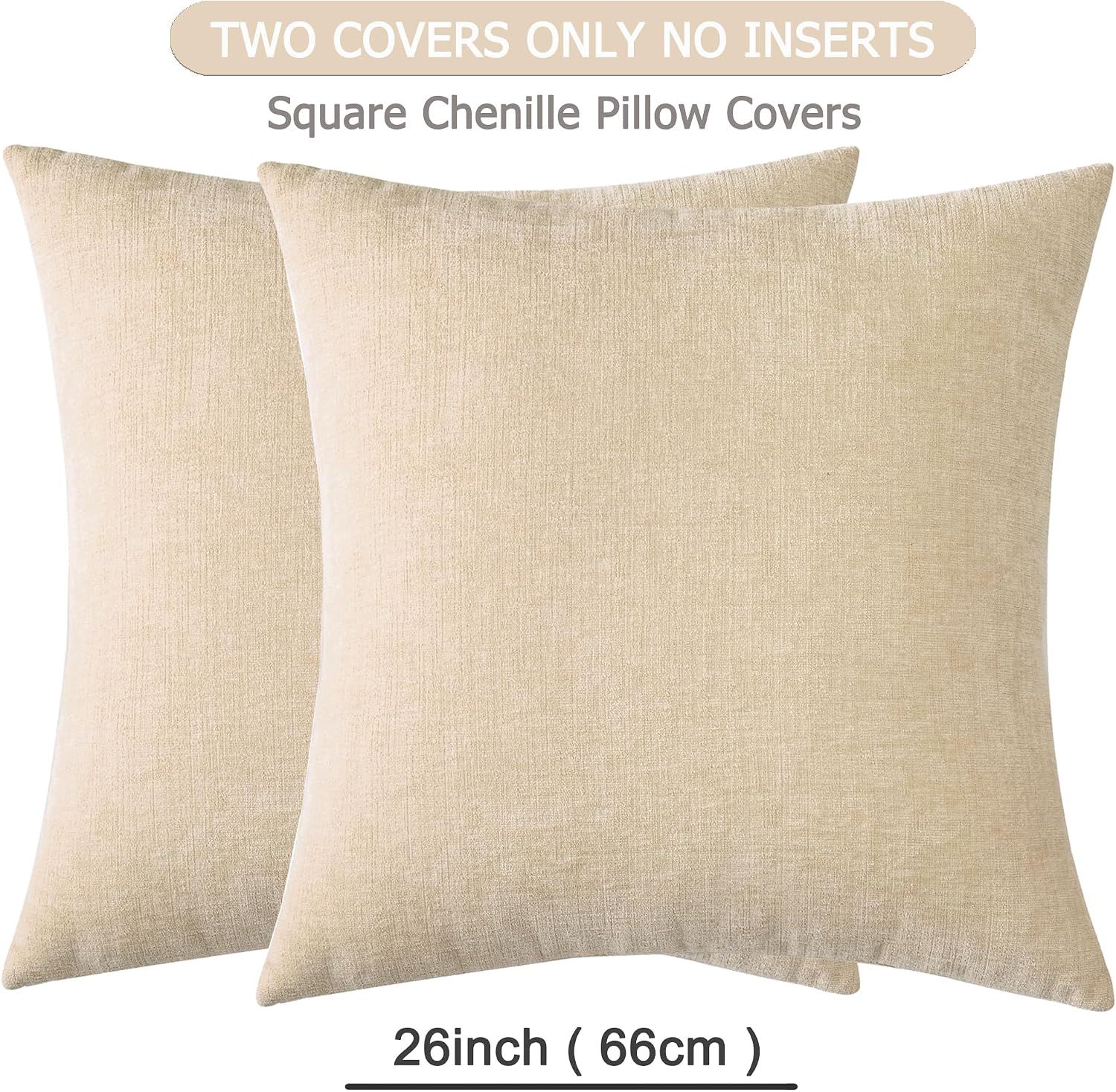 Gawamay Decorative Chenille Throw Pillow Covers 26x26 Inch Pack of 2, Soft Square Couch Pillow Cover for Sofa Cushion Living Room Bedroom S…