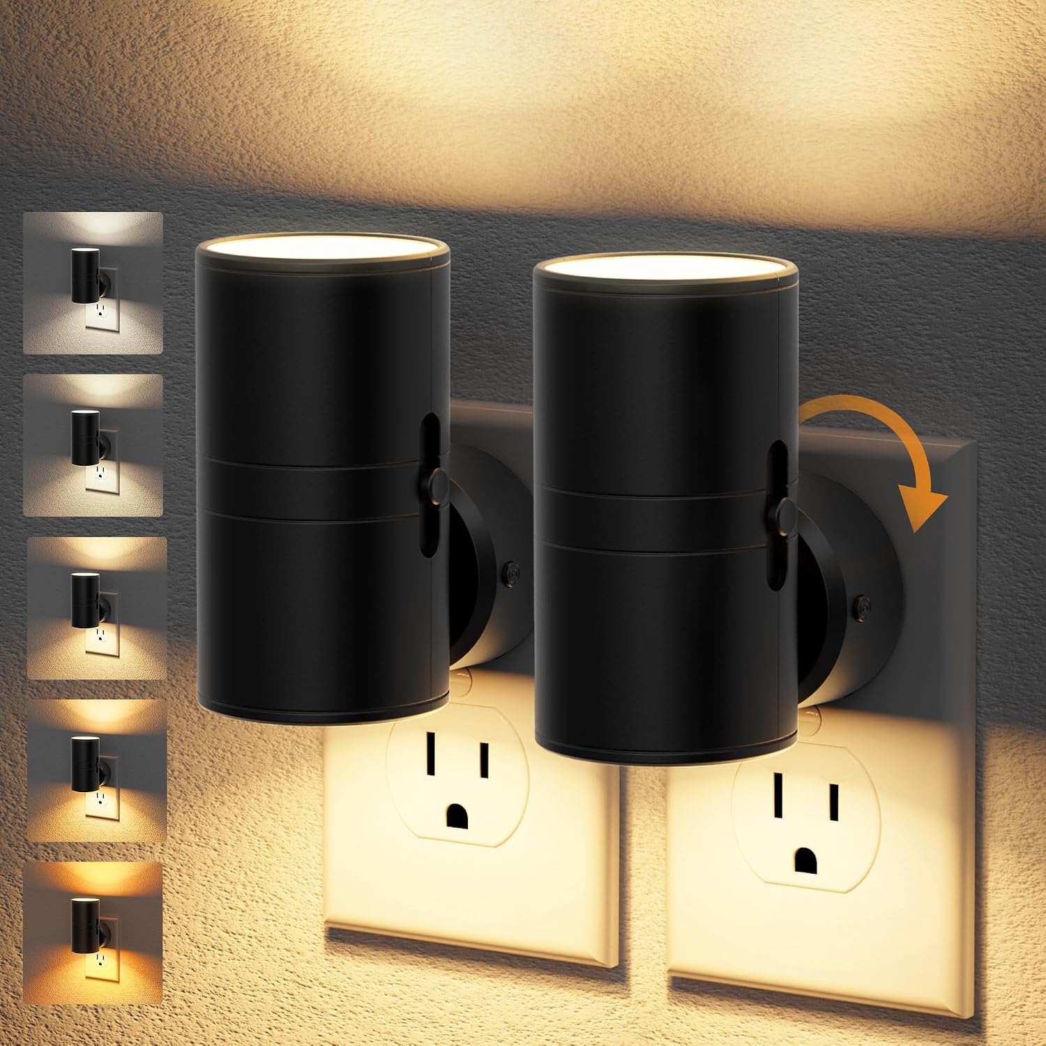 JandCase LED Night Light, Night Lights Plug into Wall with Dusk to Dawn Sensor, 5 Color Temperatures, Rotating Plug, Dimmable…