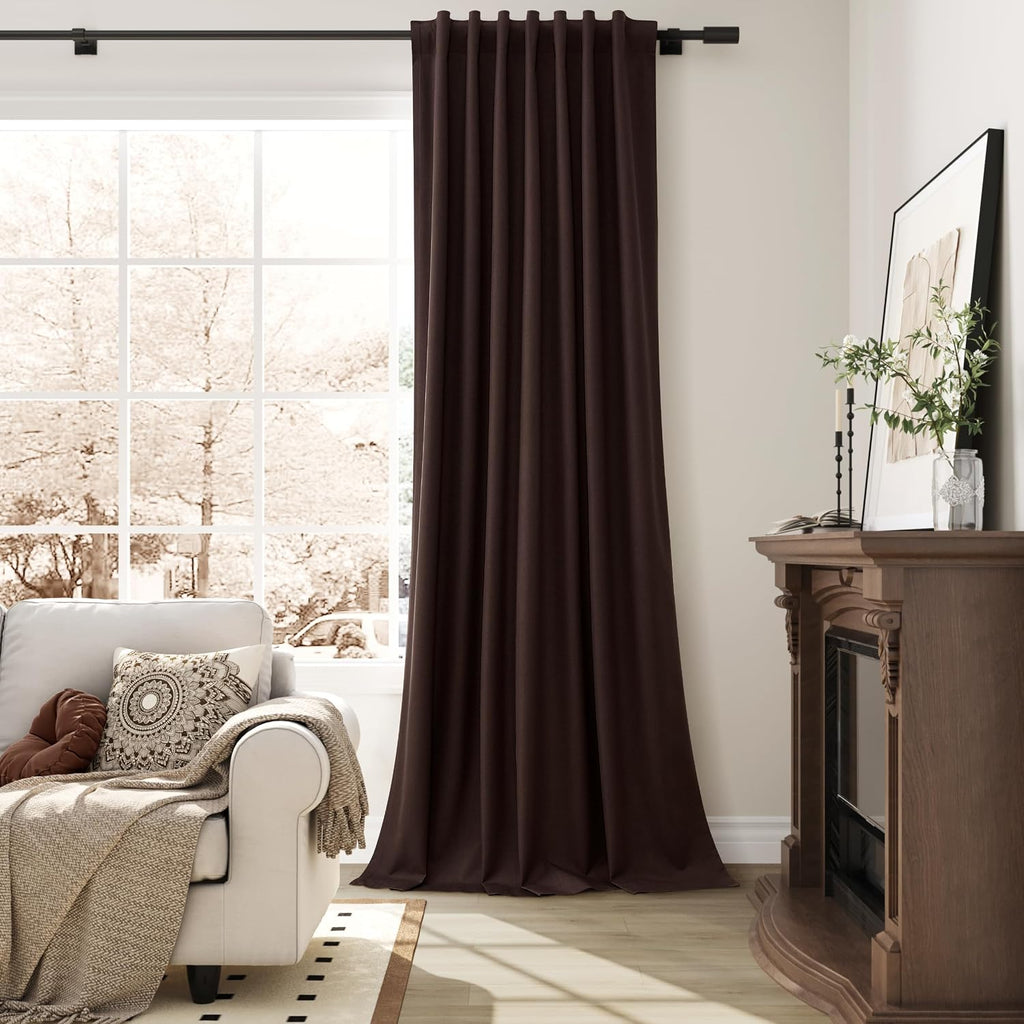 Guken Coffee Linen 100% Blackout Curtains for Bedroom 84 Inch Length 2 Panels Set Textured Elegant Black Out Thermal Insulated Soundproof B…
