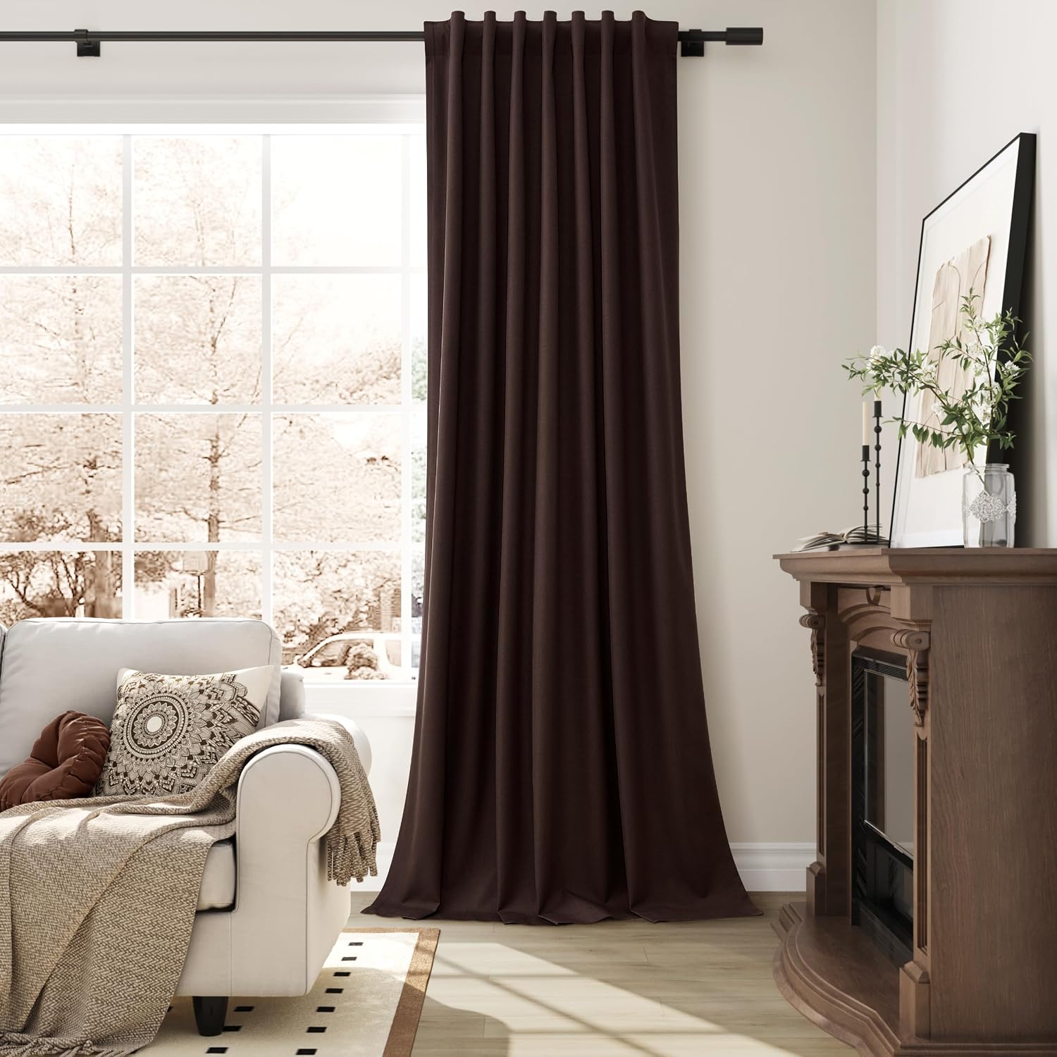 Guken Coffee Linen 100% Blackout Curtains for Bedroom 84 Inch Length 2 Panels Set Textured Elegant Black Out Thermal Insulated Soundproof B…