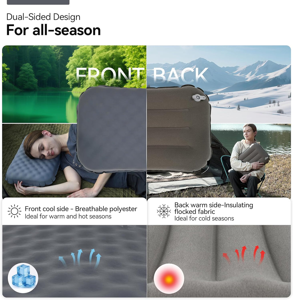 MARCHWAY Inflatable Camping Pillow with Soft Foam Top & TPU Air Bladder, Dual-Sided Support for All-Season, Lightweight Compact Travel…