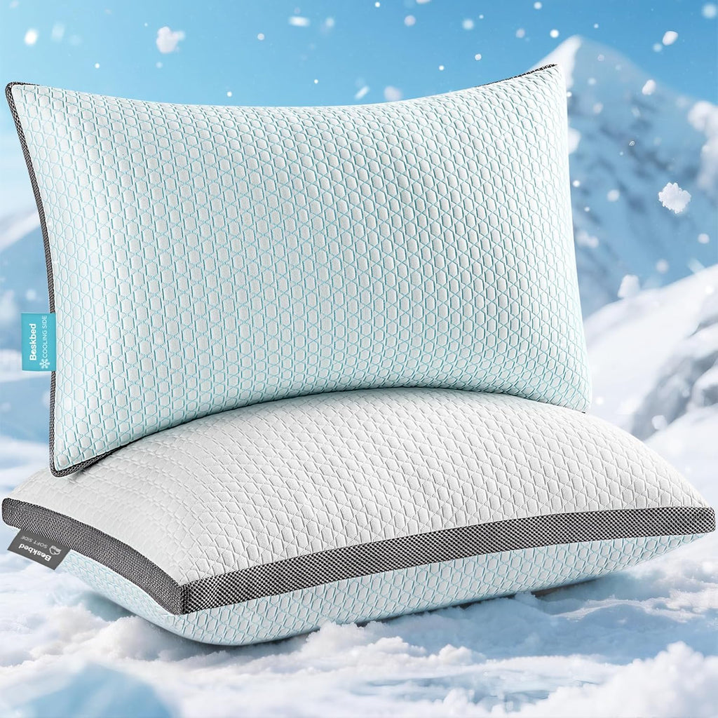 Baskbed Cooling Pillows Queen Size Set of 2, Shredded Memory Foam Pillows 2 Pack, Bed Pillow for Hot Sleepers Adjustable Firm Pillow for Si…