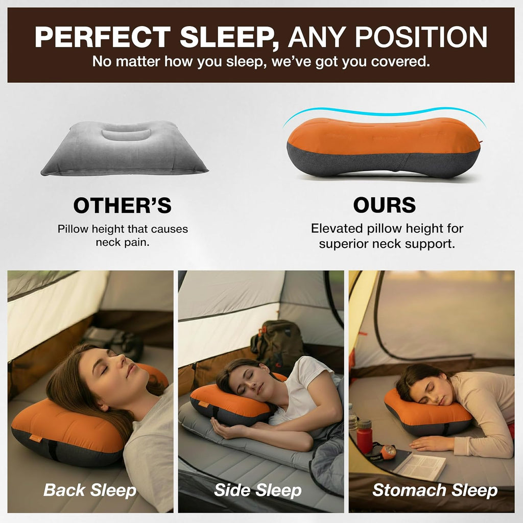 Inflatable Camping Pillow - Ultralight Compact Air Pillow for Travel, Backpacking & Hiking - Ergonomic Neck & Lumbar Support - Portable…