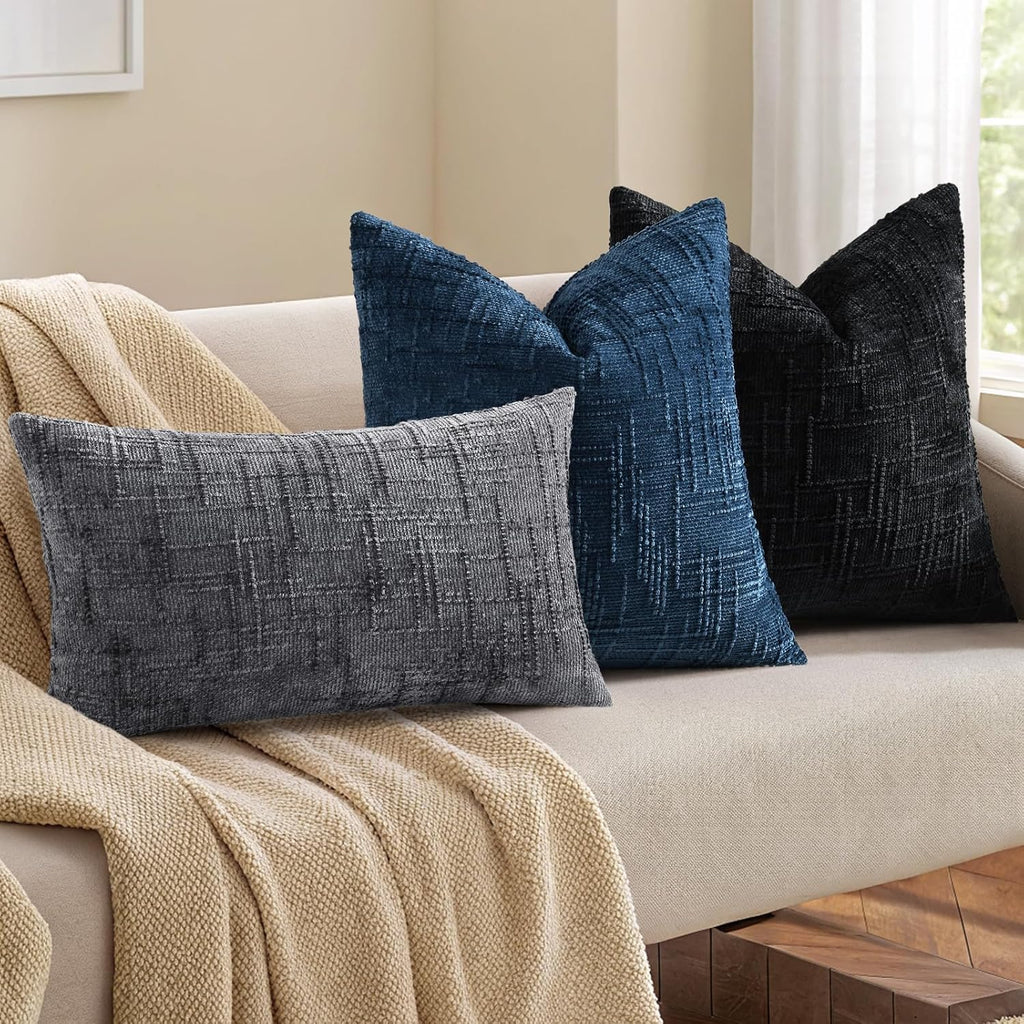 decorUhome Black Chenille Throw Pillow Covers 12x20 Set of 2 Textured Soft Cozy Slubby Couch Pillow Covers Modern Farmhouse Boho Decorative…