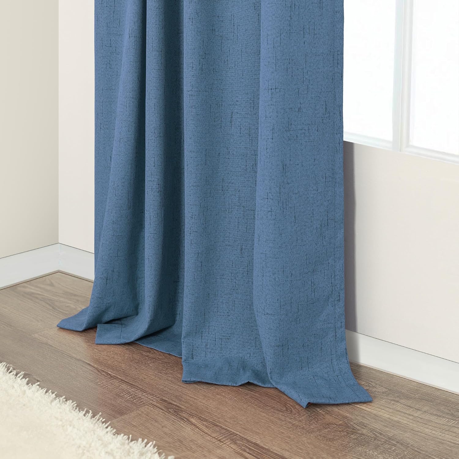 Pitalk Denim Blue Blackout Curtains & Drapes 84 Inch Length 2 Panels Set Faux Linen 100% Black Out Room Darkening Soundproof Country Blue C…