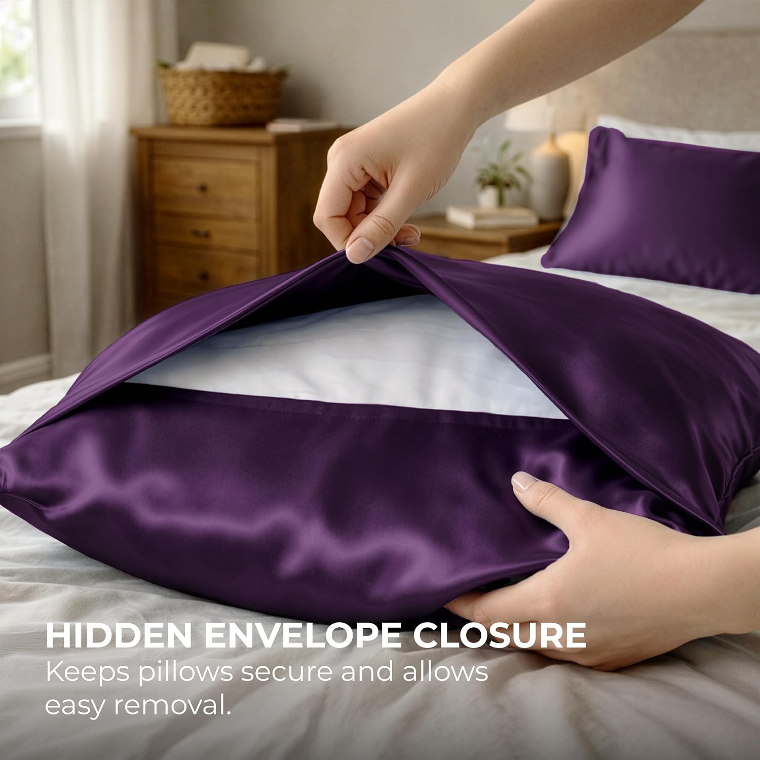 Pure Bedding Satin Pillowcase - Silky Pillow Cases for Hair and Skin - Satin Pillow Covers with Envelope Closure - Extra Soft Premium…