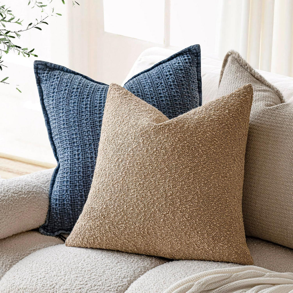 Foindtower Decorative Textured Boucle Throw Pillow Covers Accent Solid Pillow Cases Neutral Soft Cozy Couch Cushion Case for Chair Sofa…