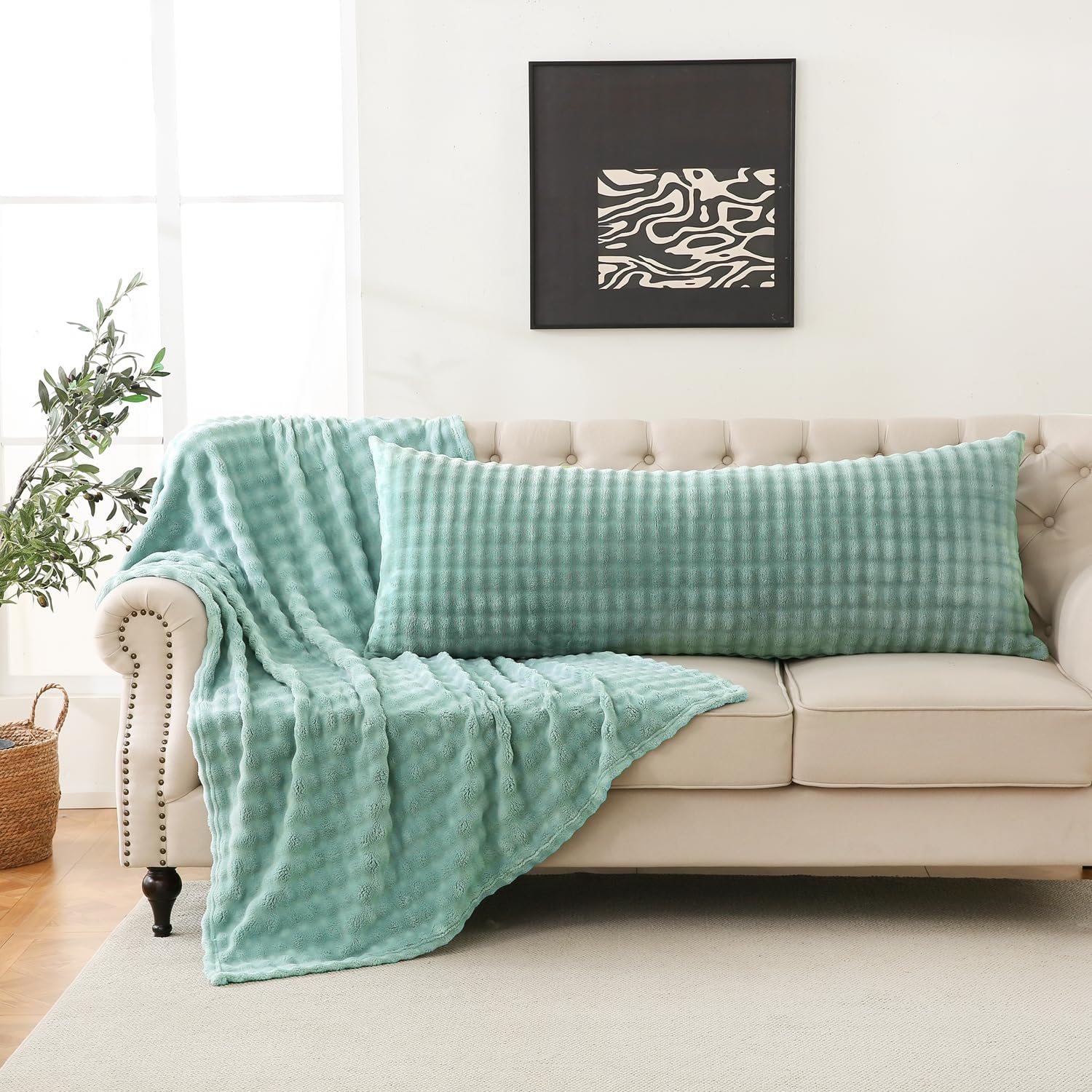 Sochow Decorative Body Pillow Cover 20x54 Inches, Super Soft and Cozy Bubble Textured Fleece Long Body Pillowcase with Zipper Closure,1 Pac…