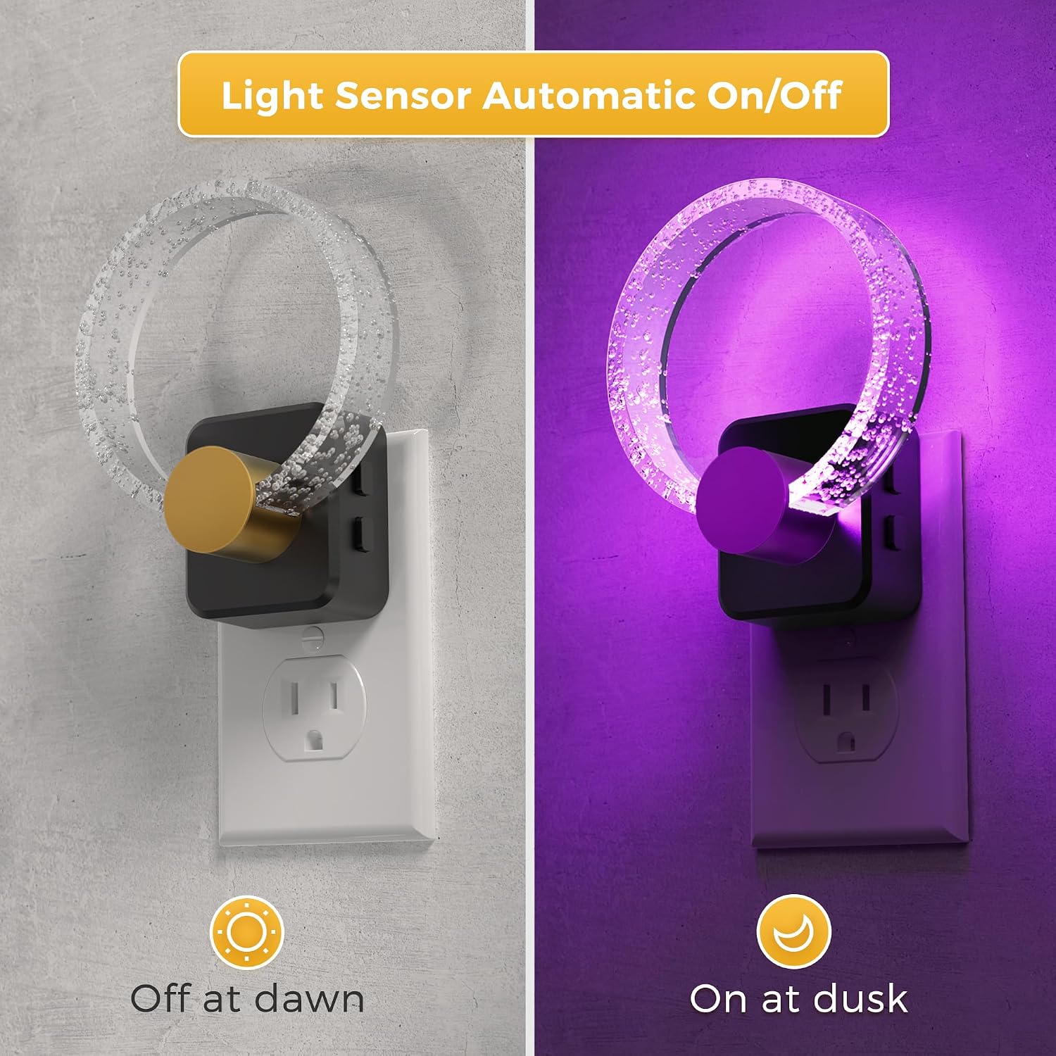 L LOHAS LED Night Lights Plug into Wall, Changing RGB Night Light with Dusk to Dawn Sensor, 180° Rotatable Bubble Nightlight Plug in Wall…