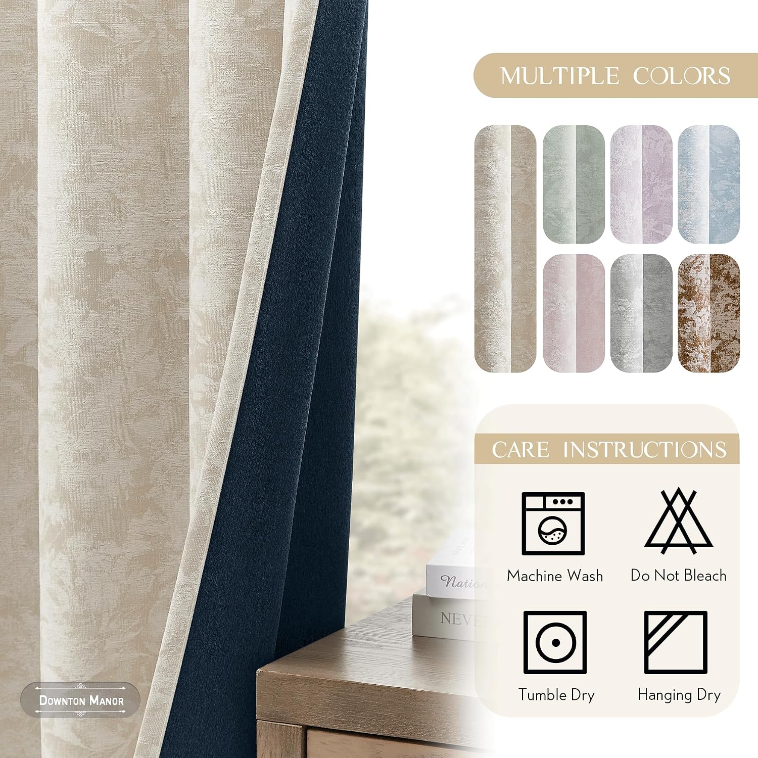 Beauoop Beige Floral Jacquard Blackout Curtains 84 Inches Long 2 Panels for Bedroom Living Room Flower Chenille Room Darkening Thermal…