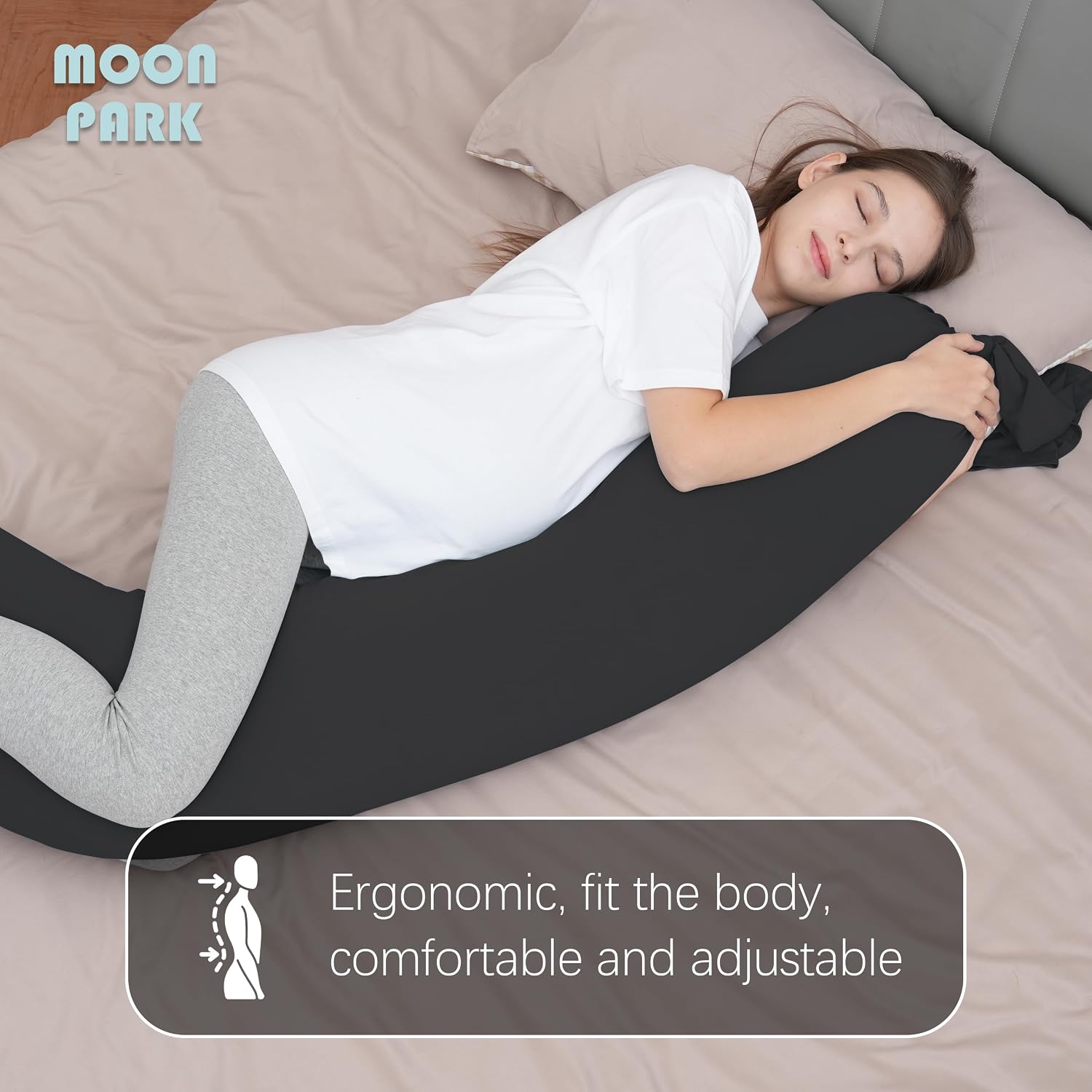 Moonpark MOON PARK Pregnancy Pillow - Incredibly Smooth and Soft Cooling Cover I Shaped Full Body Maternity Pillow with Removable Cover - S…