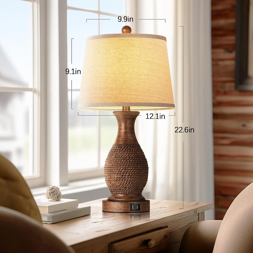 PARTPHONER Table Lamps Set of 2, Bedside Touch Lamp with USB C+A Charging Ports, Side Table Lamp with Linen Fabric Shade (LED Bulbs…