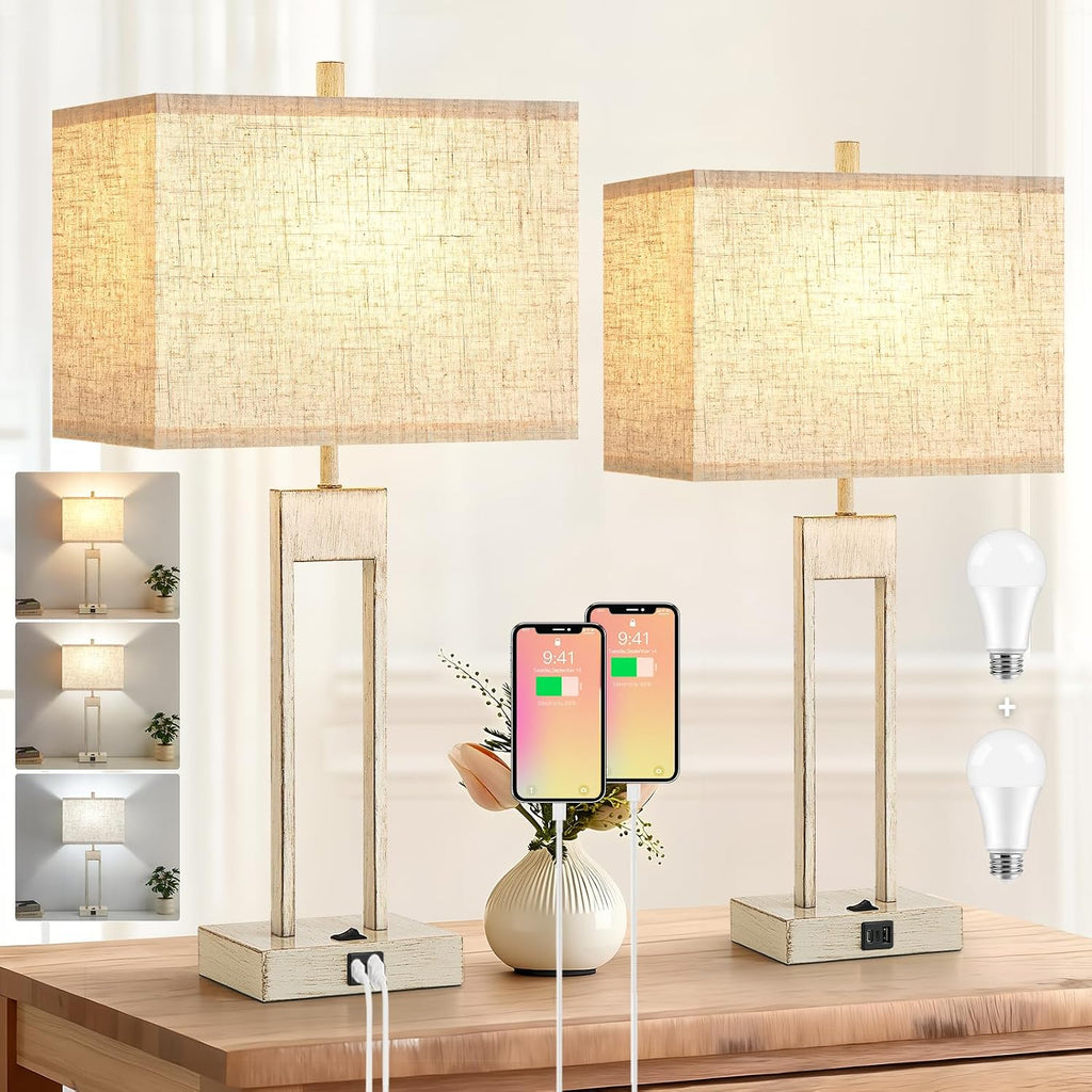 GyroVu Extra Large 25.5" Nightstand Table Lamps for Bedrooms Set of 2, Bedside Lamp with USB C+A, Colors Changeable Living Room Lamp…