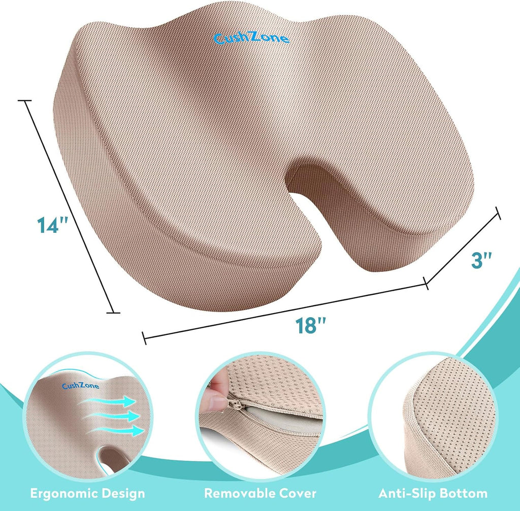 CushZone Office Chair Seat Cushion, Cooling Gel Enhanced Memory Foam Cushion for Long Sitting - Back, Sciatica, Coccyx, Tailbone Pillow - f…
