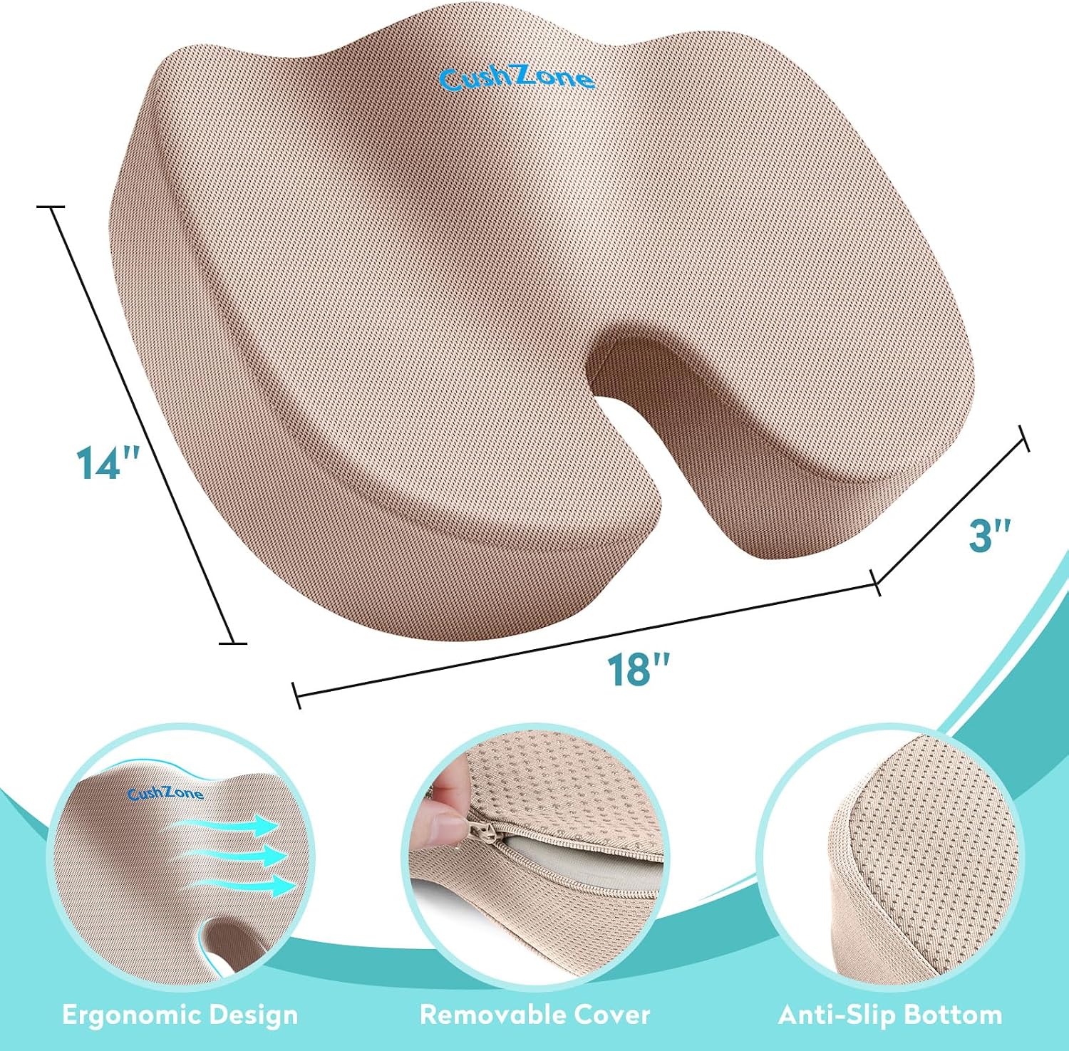 CushZone Office Chair Seat Cushion, Cooling Gel Enhanced Memory Foam Cushion for Long Sitting - Back, Sciatica, Coccyx, Tailbone Pillow - f…
