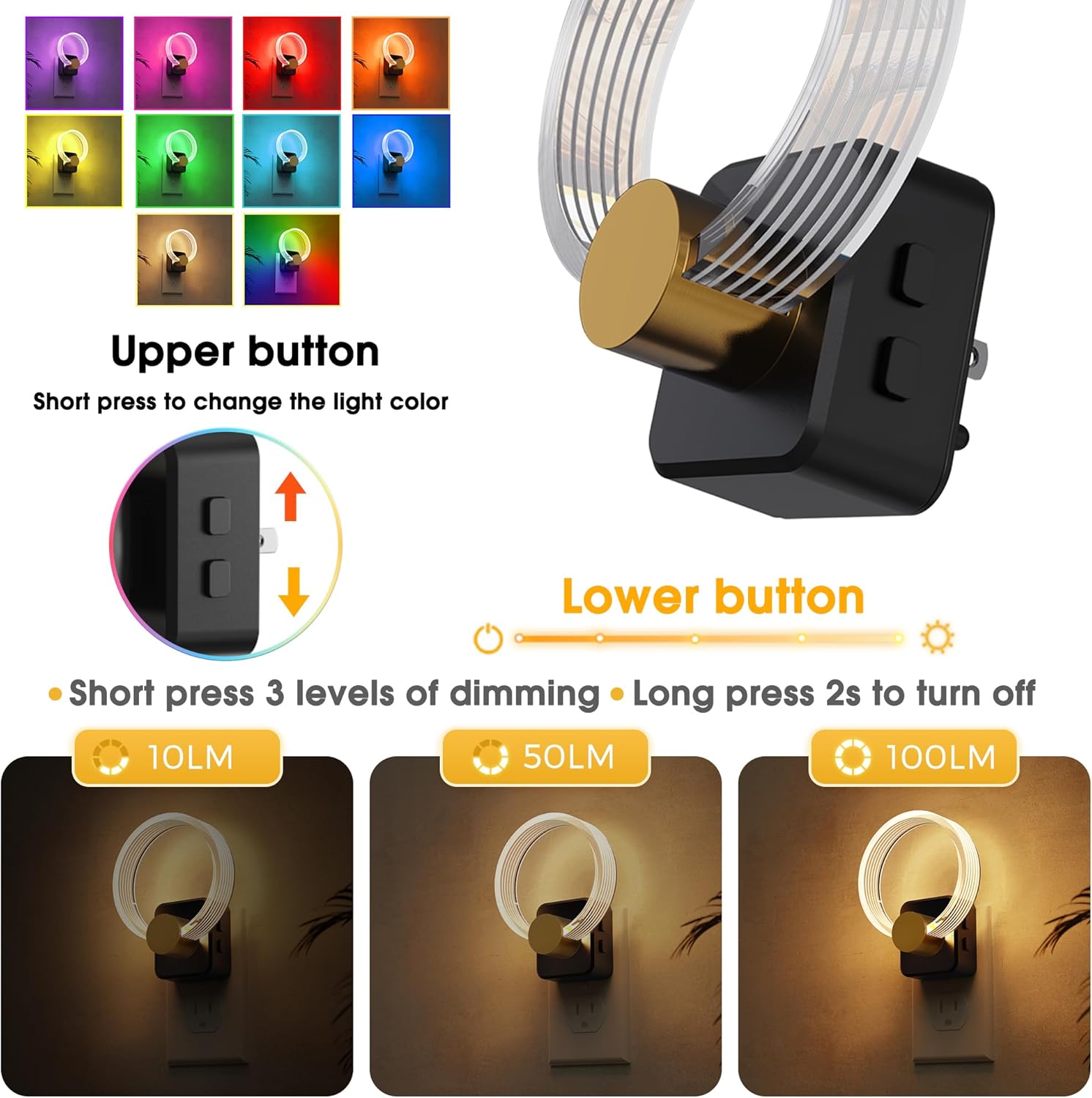 L LOHAS LED Night Lights Plug into Wall, Changing RGB Night Light with Dusk to Dawn Sensor, 180° Rotatable Acrylic Nightlight Plug in…