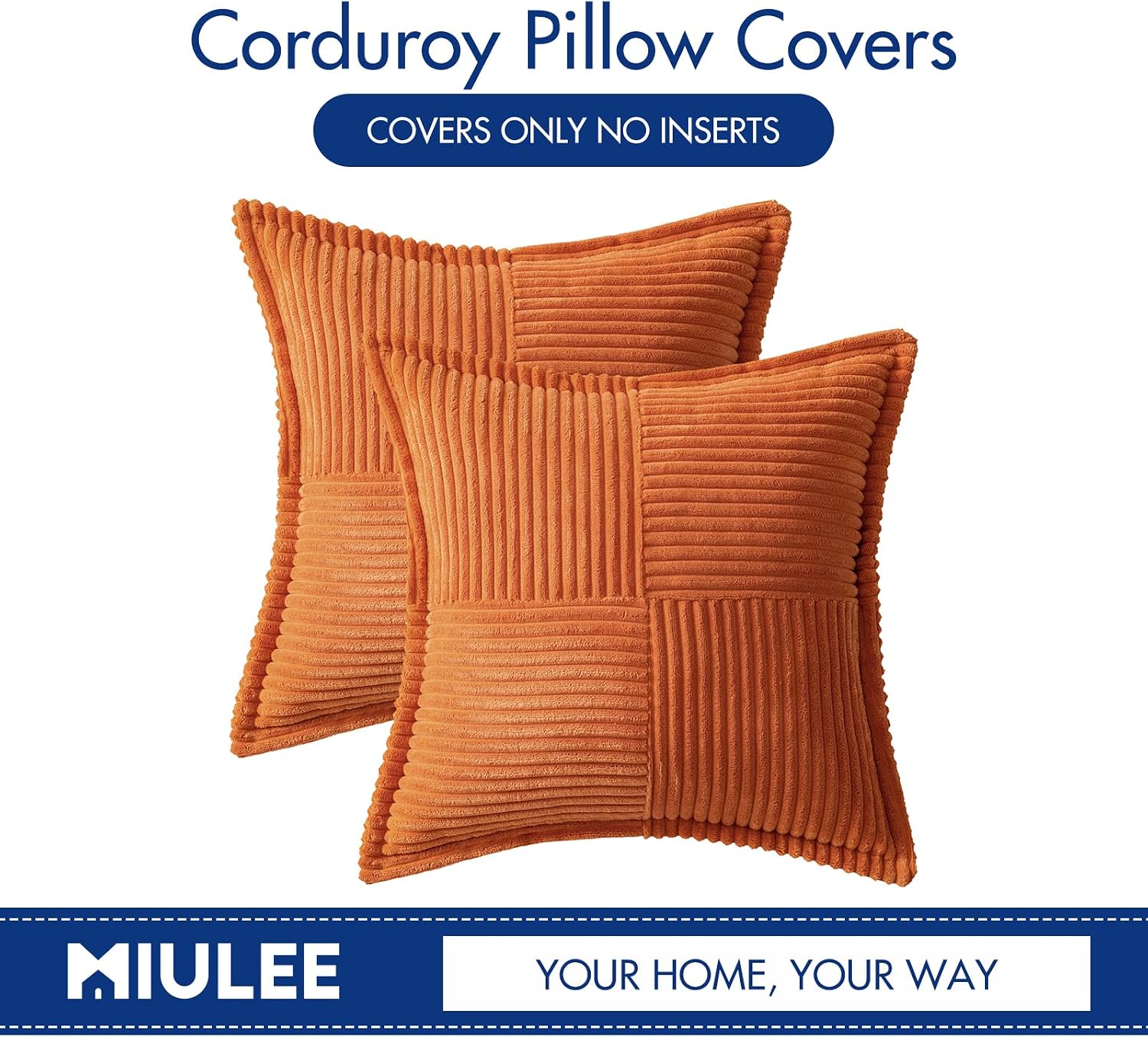 MIULEE Orange Decorative Throw Pillow Covers for Couch Bed Livingroom 16x16 Inch Set of 2 Boho Accent Throw Pllows Broadside Striped…