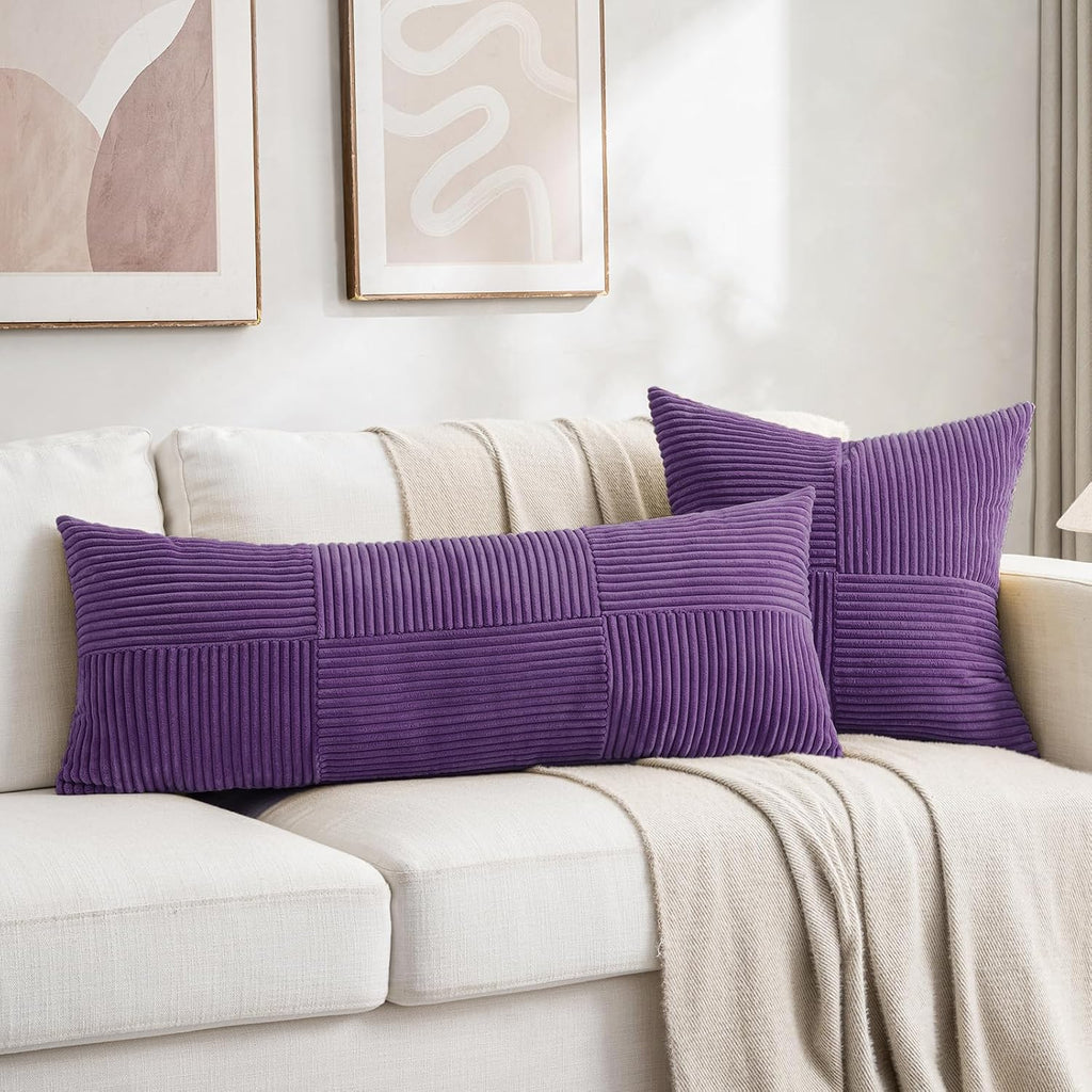Fancy Homi 2 Packs Purple Decorative Throw Pillow Covers 22x22 Inch for Living Room Couch Bed, Farmhouse Boho Home Decor, Soft Corss…