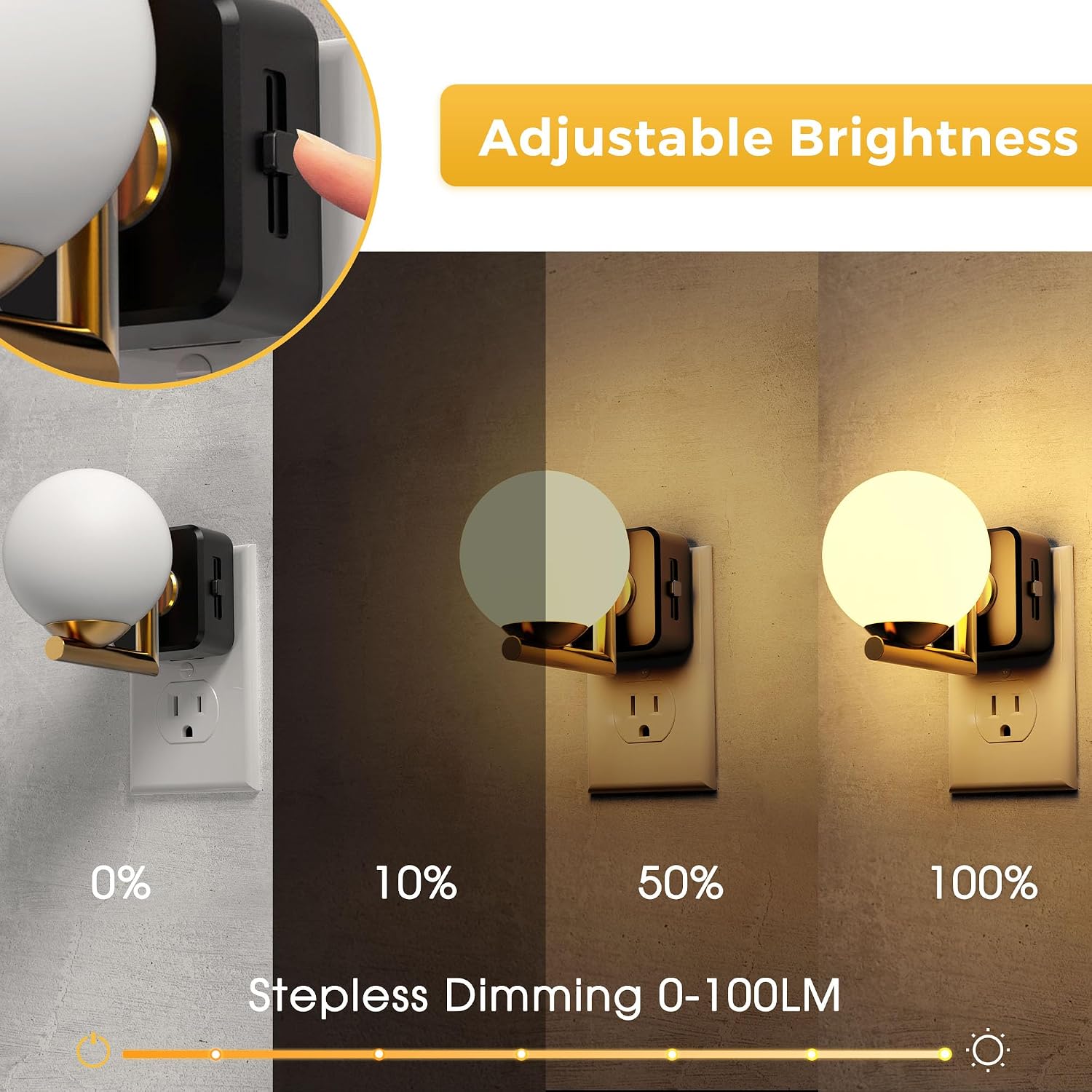 L LOHAS LED Night Lights Plug Into Wall 2 Pack, Dusk to Dawn Sensor, 3000K Nightlight, 0-100LM Adjustable Brightness, Plug in Night Light…