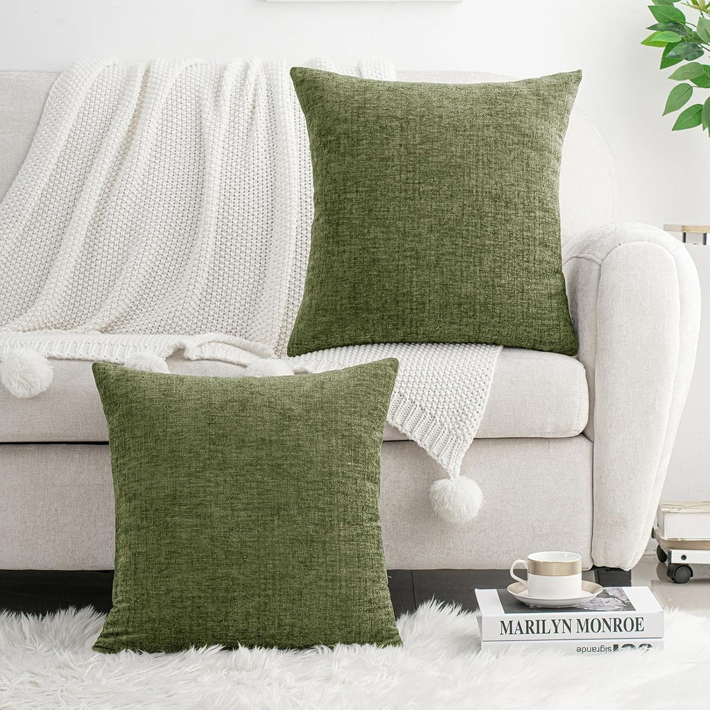 Hwy50 HWY 50 Sage Green Couch Pillow Covers 16x16 Inch Pack of 2, Soft Chenille Decorative Throw Pillow Cases Farmhouse for Spring Sofa Liv…