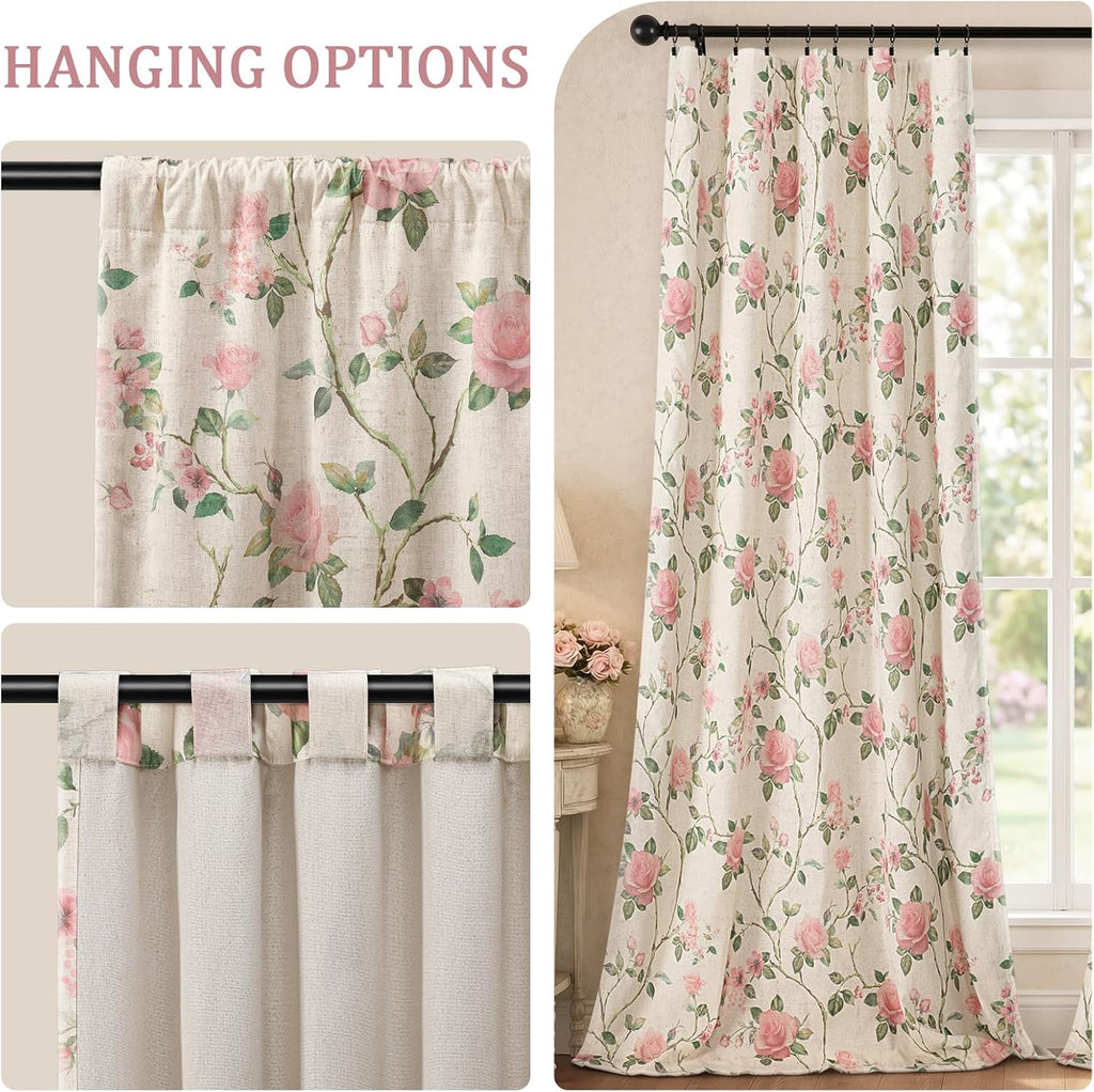 XOGUIBO Vintage Floral Blackout Curtains 84 Inch, 2 Panels Spring Linen Texture Farmhouse Drapes for Living Room Bedroom Printed Flo…