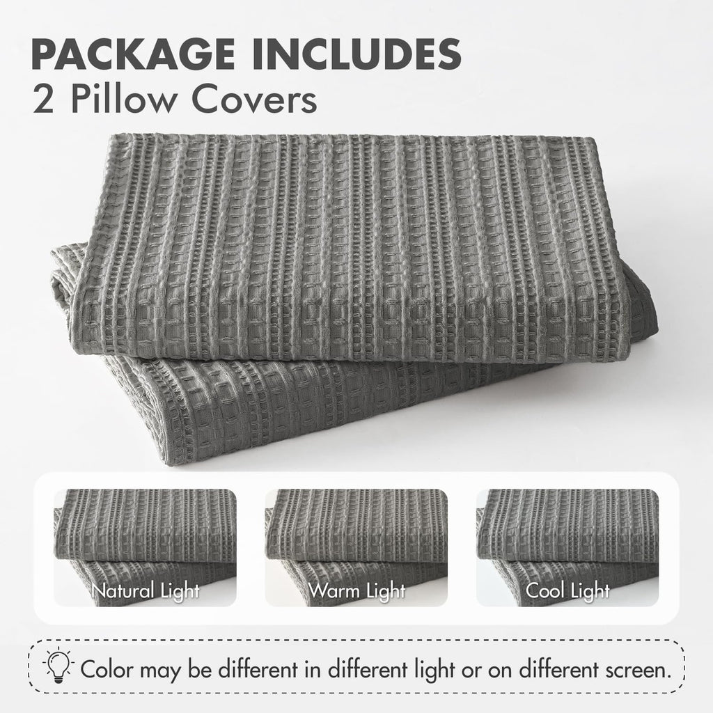 Set of 2 Decorative 100% Cotton Waffle Euro Sham Pillow Covers 24x24, Neutral Throw Pillows Weave European Cushion Cases for Couch Sofa…