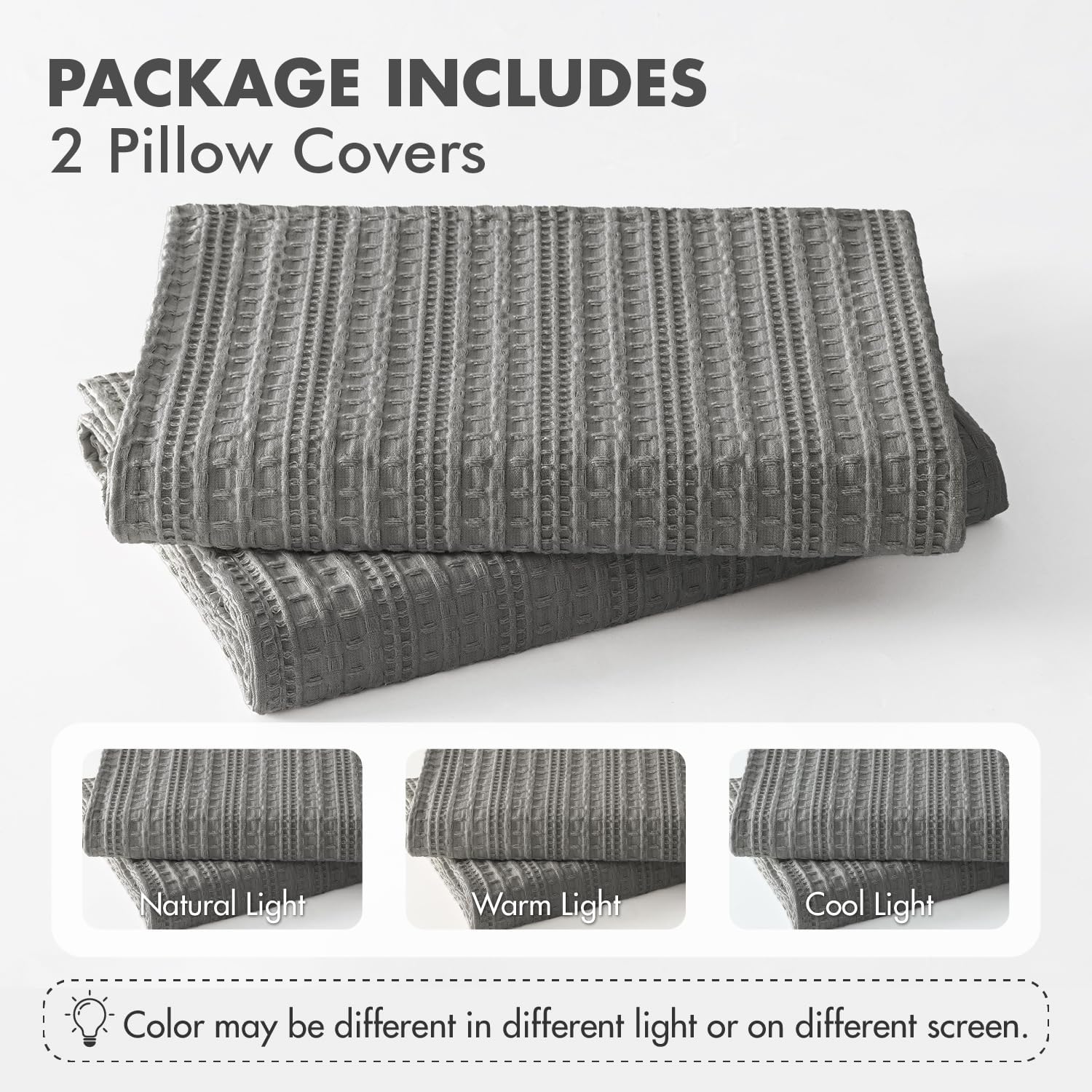 100% Cotton Waffle Pillow Shams Standard Size, 2 Pack 20x26 Decorative Pillow Covers for Bed Couch Sofa, Neutral Weave Cushion Cases…