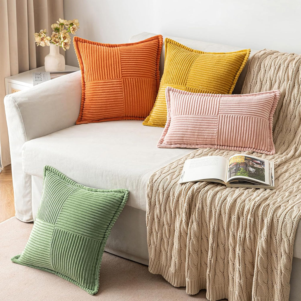 MIULEE Orange Decorative Throw Pillow Covers for Couch Bed Livingroom 18x18 Inch Set of 2 Boho Accent Throw Pllows Broadside Striped…