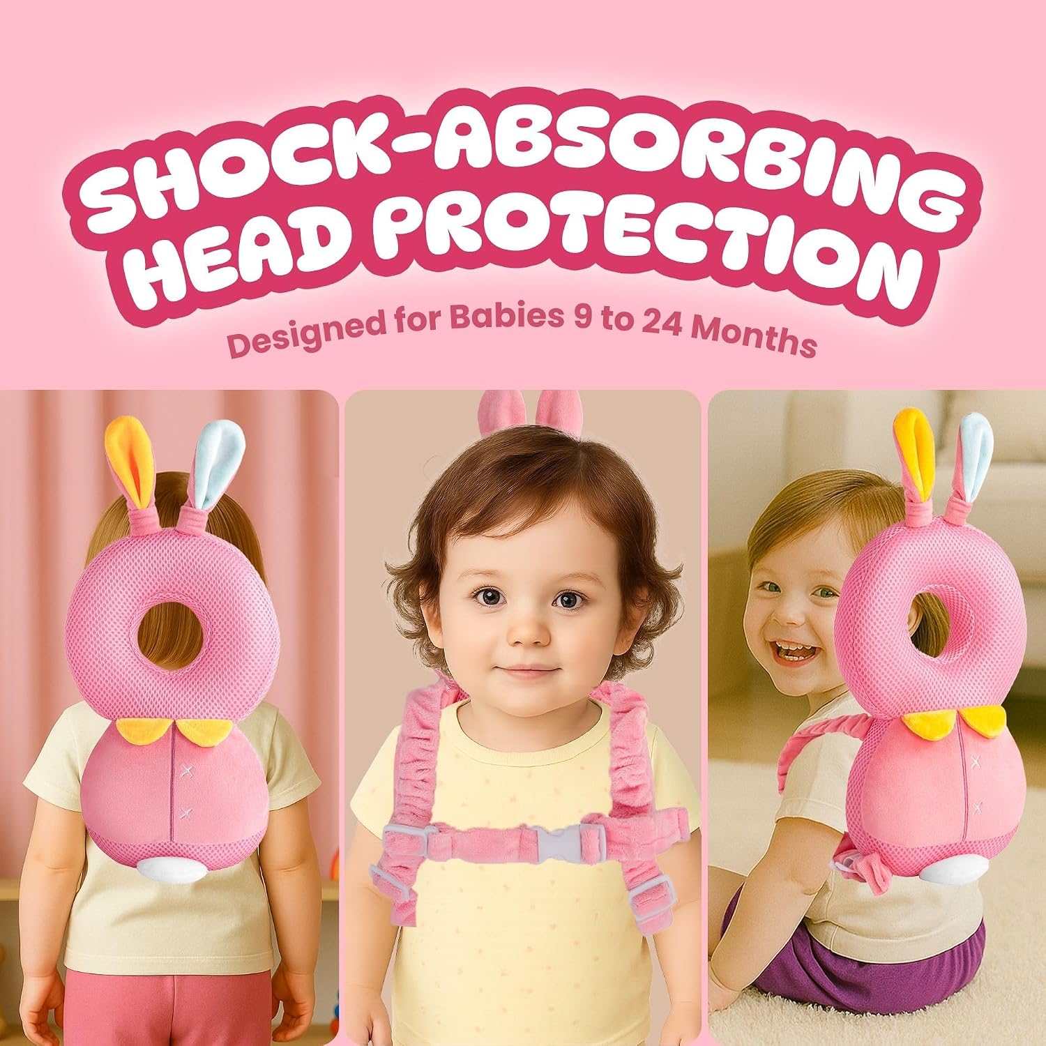 Baby Head Protector Backpack (9 to 24 Months) - Cute Head Guard Pillow with Knee Pads and Socks, Baby Shower Gift, Baby Safety Set…