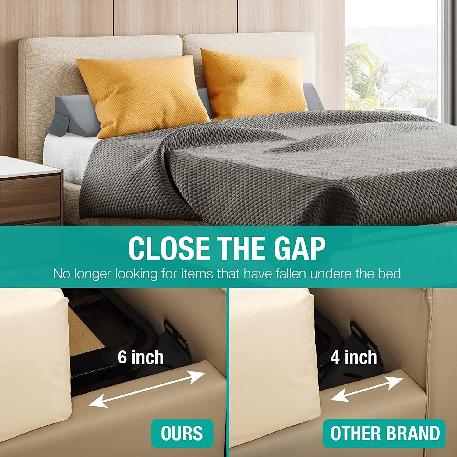 Vekkia Cal King Size Bed Wedge Pillow/Headboard Pillow Mattress Wedge Gap Filler, Close Gap (0-6") Between Headboard and Mattress (Gray…