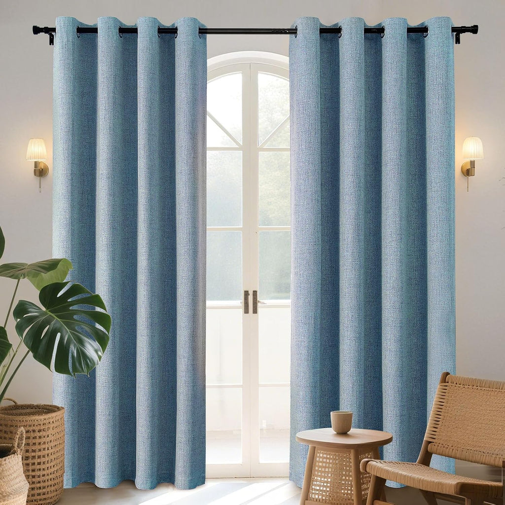 Joydeco Light Blue Blackout Curtains 120 Inches Long, Extra Long Curtains 120 Inch Length 1 Panel for Bedroom, Thermal Insulated Linen…
