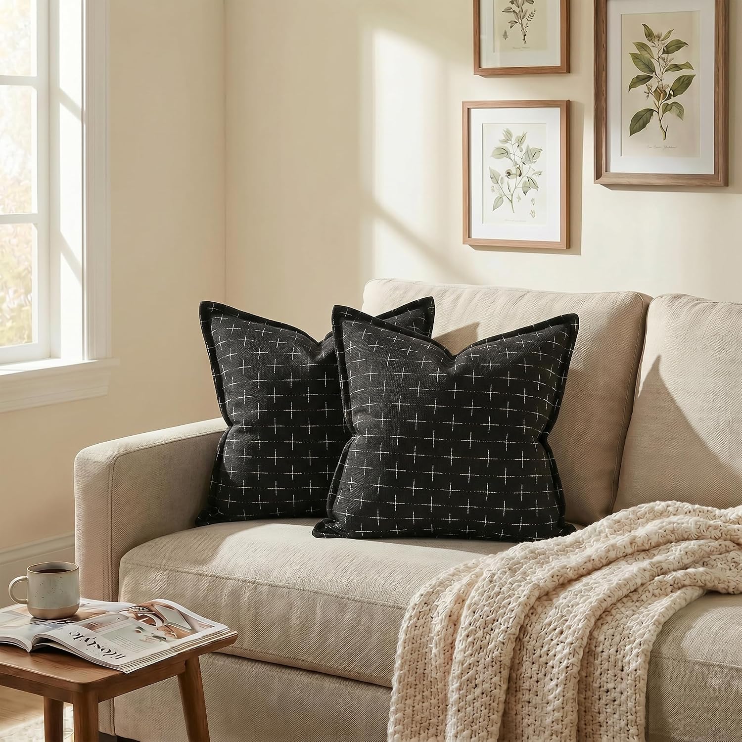 AVOINcolorlife AVOIN colorlife Pack of 2 Decorative Throw Pillow Covers 20x20 Inch, Flange Edges Woven Textured Cushion Case Home Decor for…