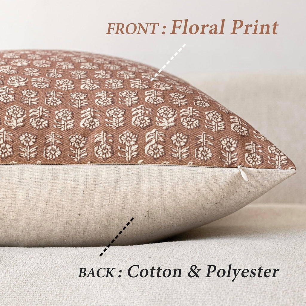 Foindtower Set of 2 Decorative Vintage Floral Print Throw Pillow Covers Neutral Farmhouse Cushion Covers Boho Home Decor for Sofa Couch…