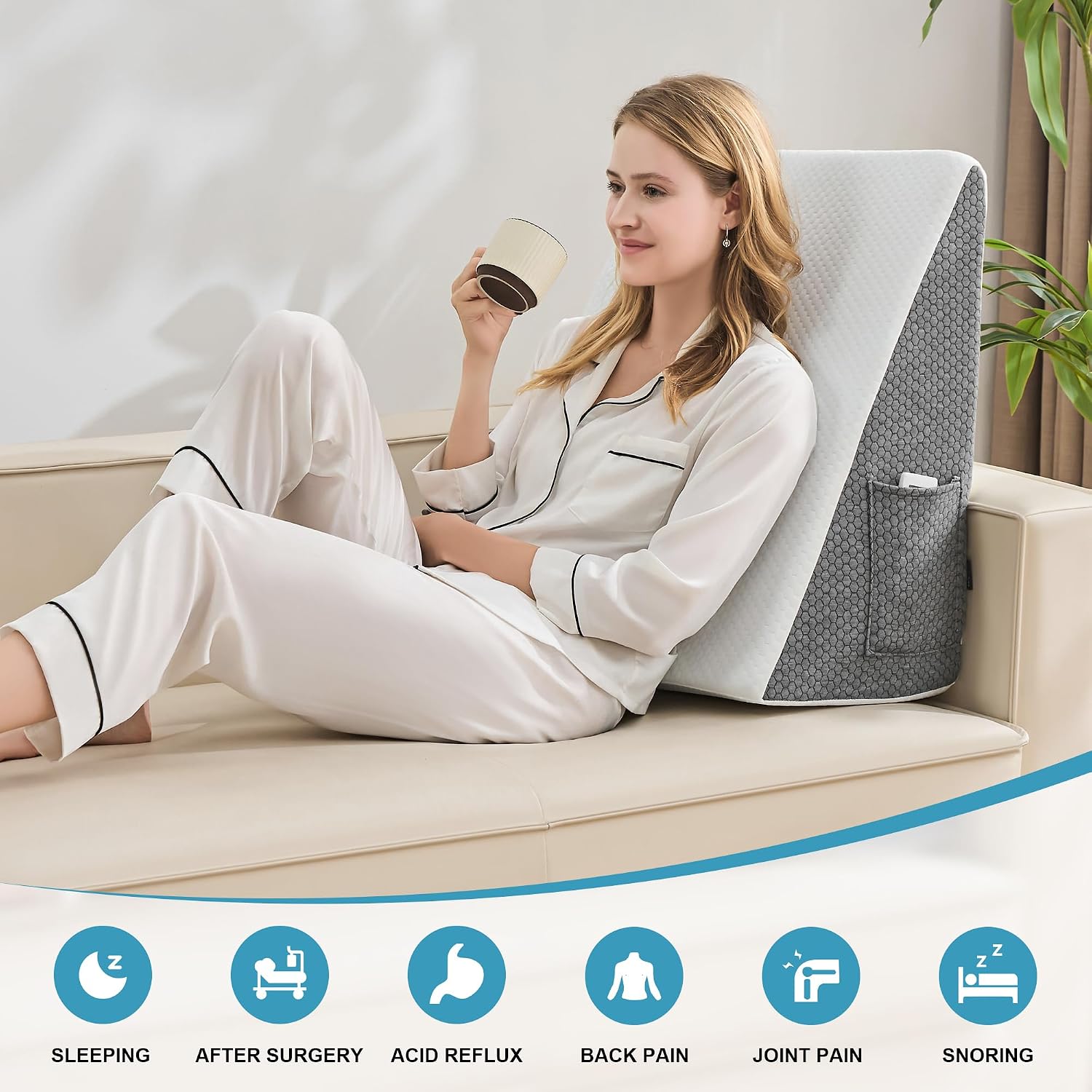 Yojoker Wedge Pillow for Sleeping - 7.5 Inch Triangle Pillow Wedge, Memory Foam Bed Wedge Pillow for Headboard, Sleep Wedges for Snoring, A…
