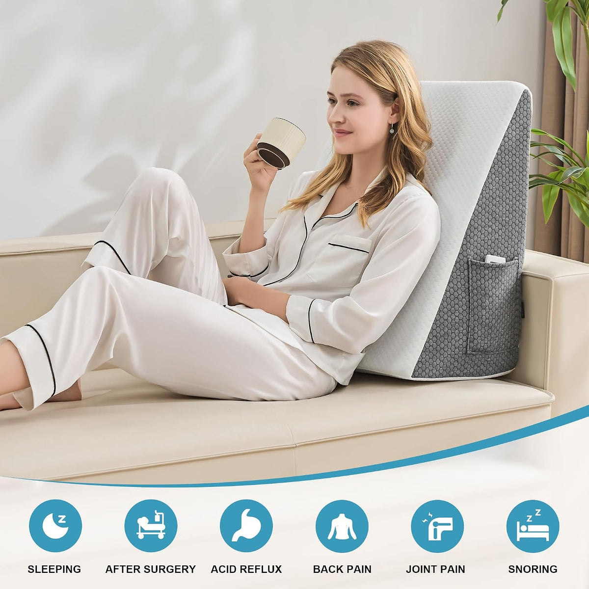 Paxato 7.5 Inch Wedge Pillow for Sleeping - Bed Wedge for Headboard Triangle Pillow, Memory Foam Wedges for Acid Reflux, GERD, Snoring, Pos…