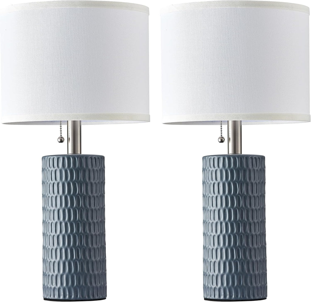 Reaketon Table Lamps for Living Room Set of 2, Ceramic Table Lamps for Bedroom, 20" Modern Lamps for Night Stands, Grey