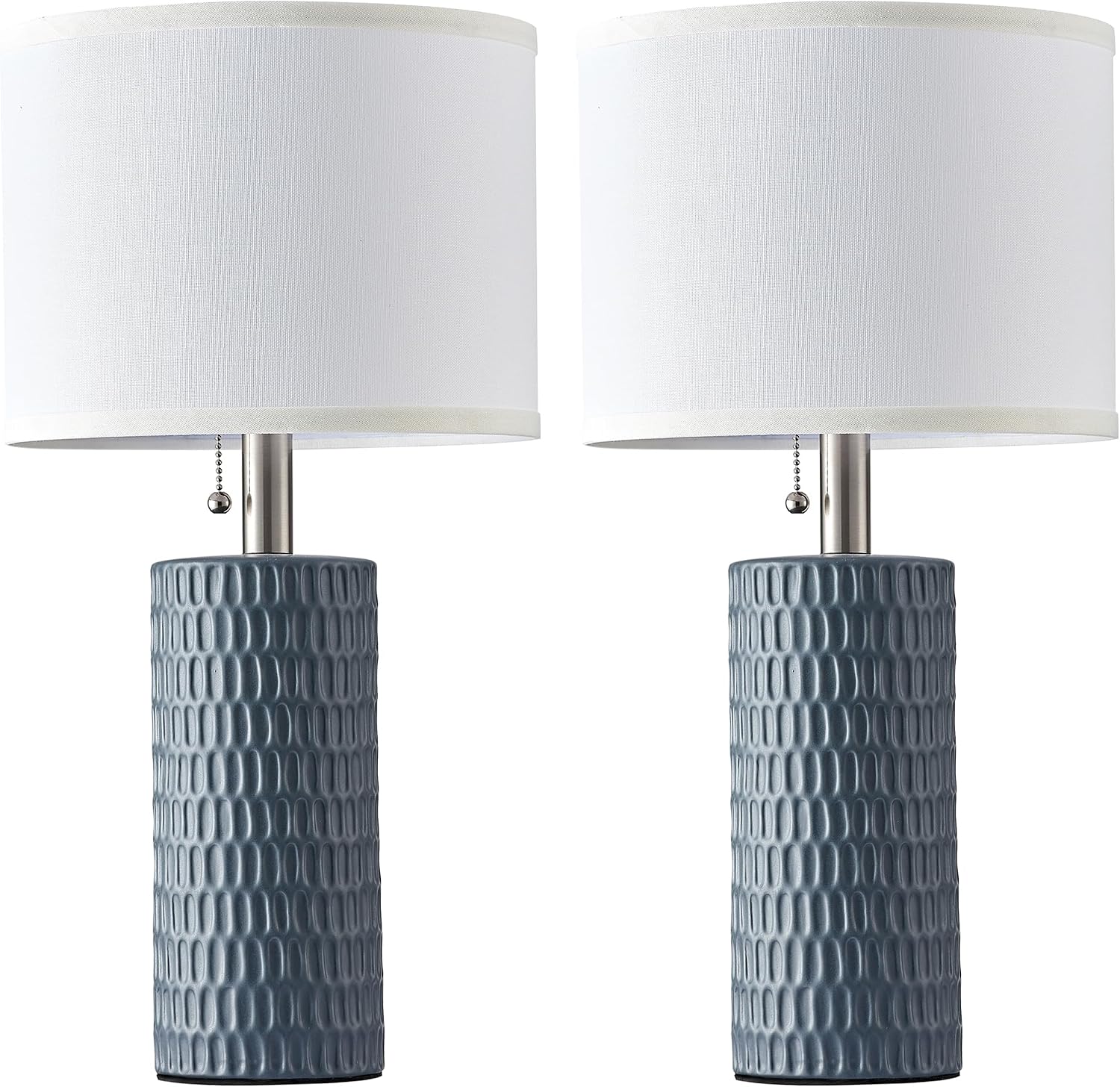 Reaketon Table Lamps for Living Room Set of 2, Ceramic Table Lamps for Bedroom, 20" Modern Lamps for Night Stands, Grey