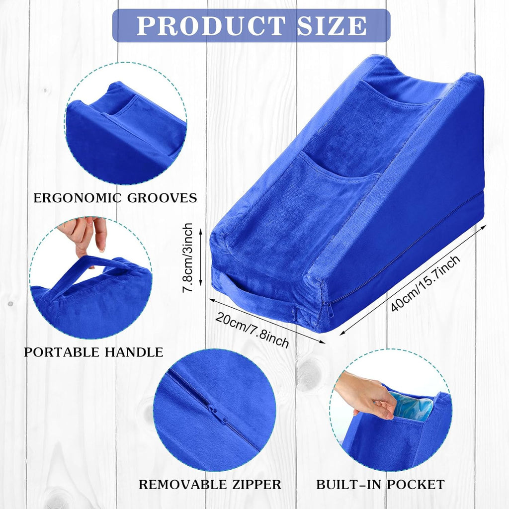 Buryeah Blue Arm Elevation Pillow with 2 Pockets, Soft Ergonomic Support Pillow for Elbow Rest Wedge Broken Arm Elbow Gifts with High Densi…